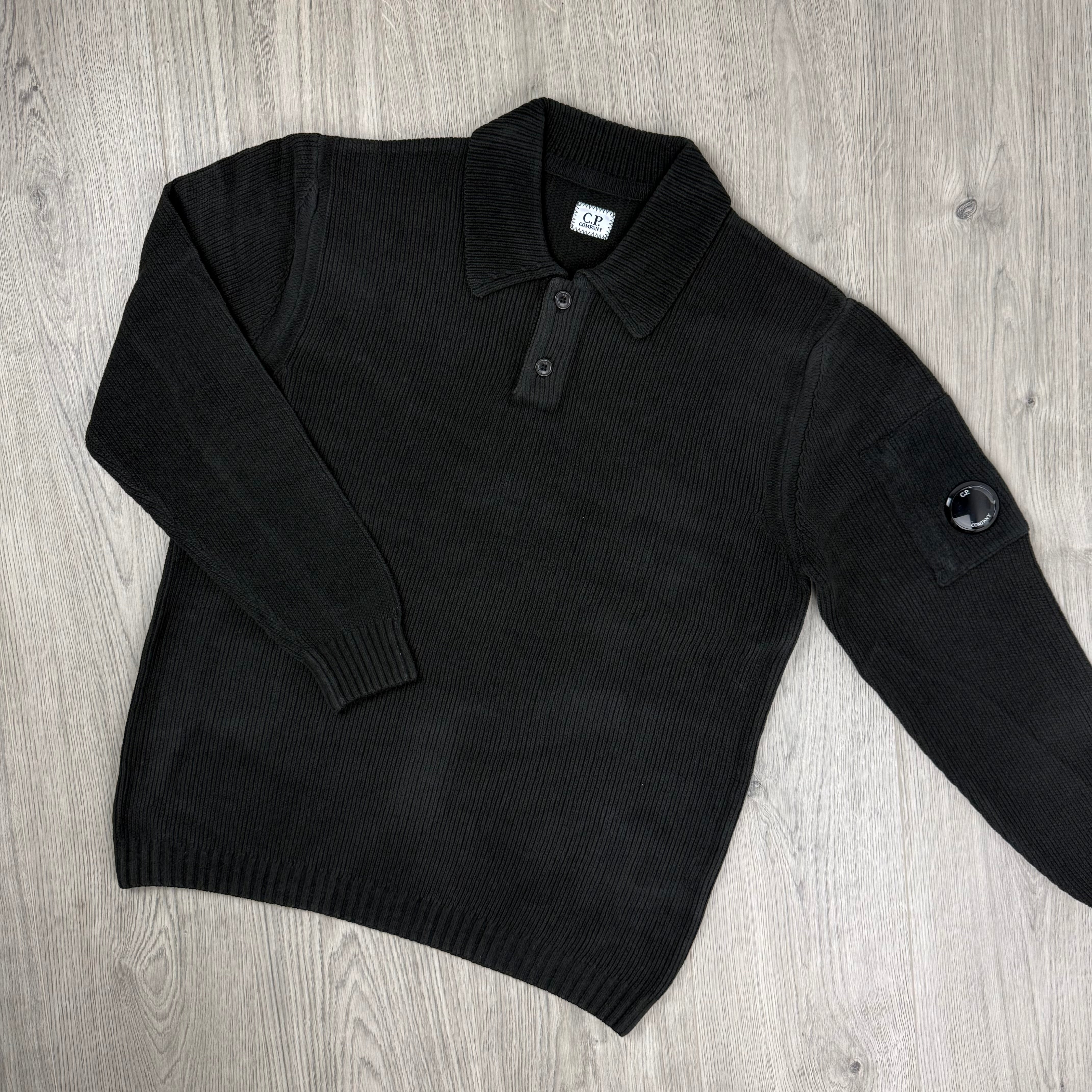 CP Company Chenille Knit Polo - Black