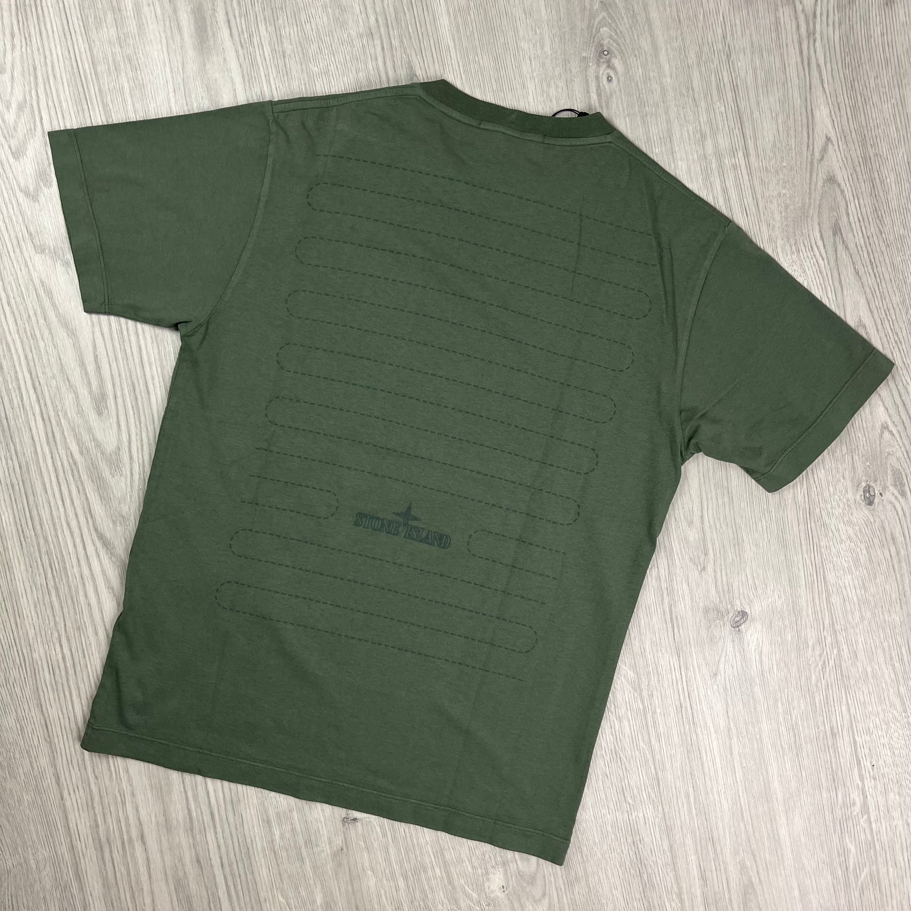 Stone Island 'Seasonal Quilting One' T-shirt in Musk Green. On sale at Open Attire.