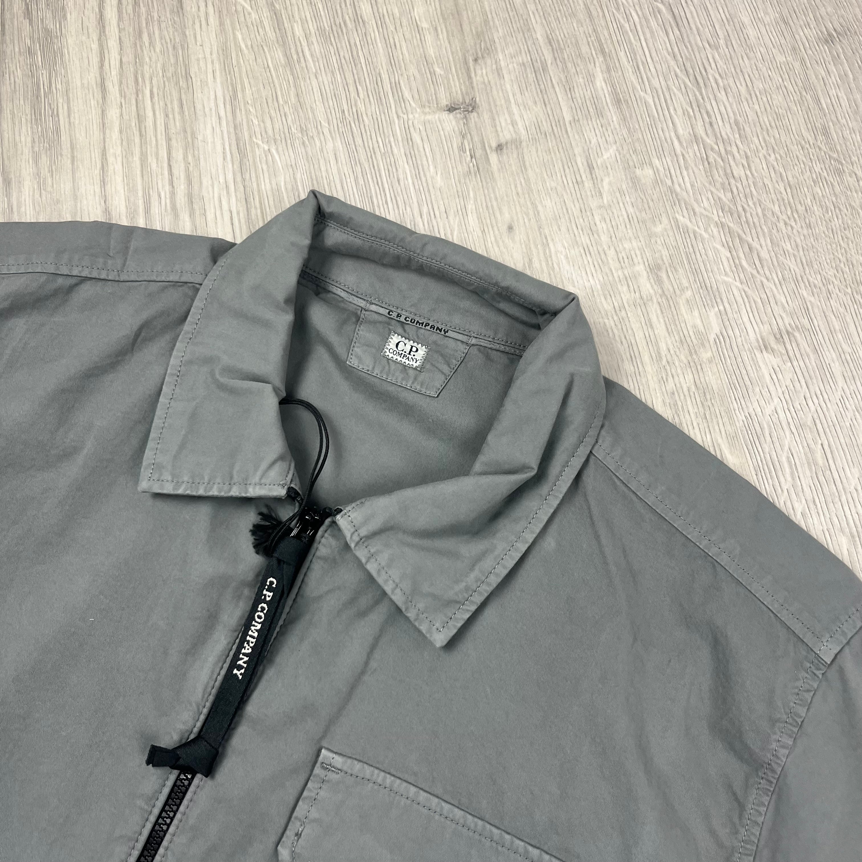 CP Company Gabardine Overshirt in Smoked Pearl. On sale at Open Attire.