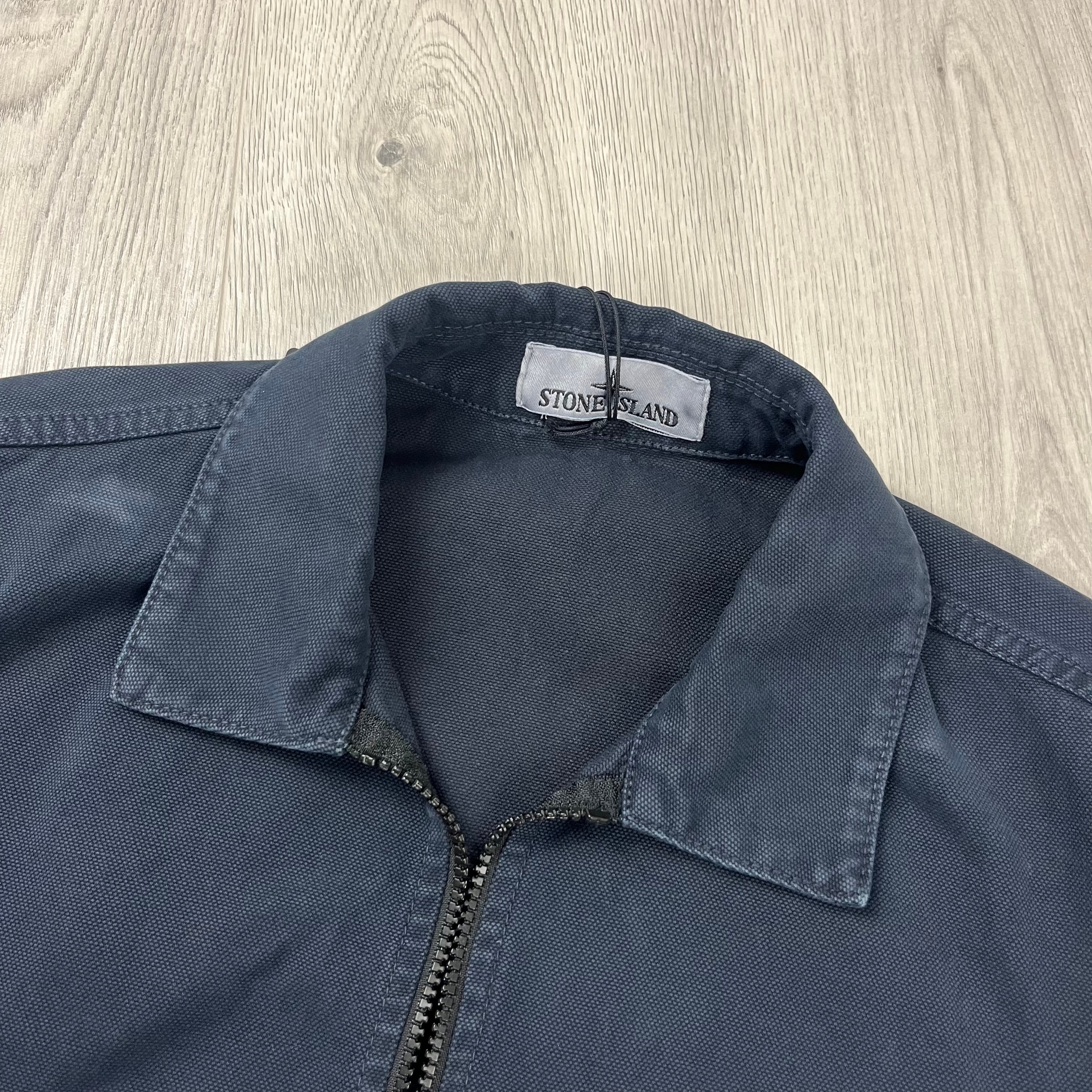 Stone Island Panama Cotton Overshirt in Navy Blue. On sale at Open Attire.