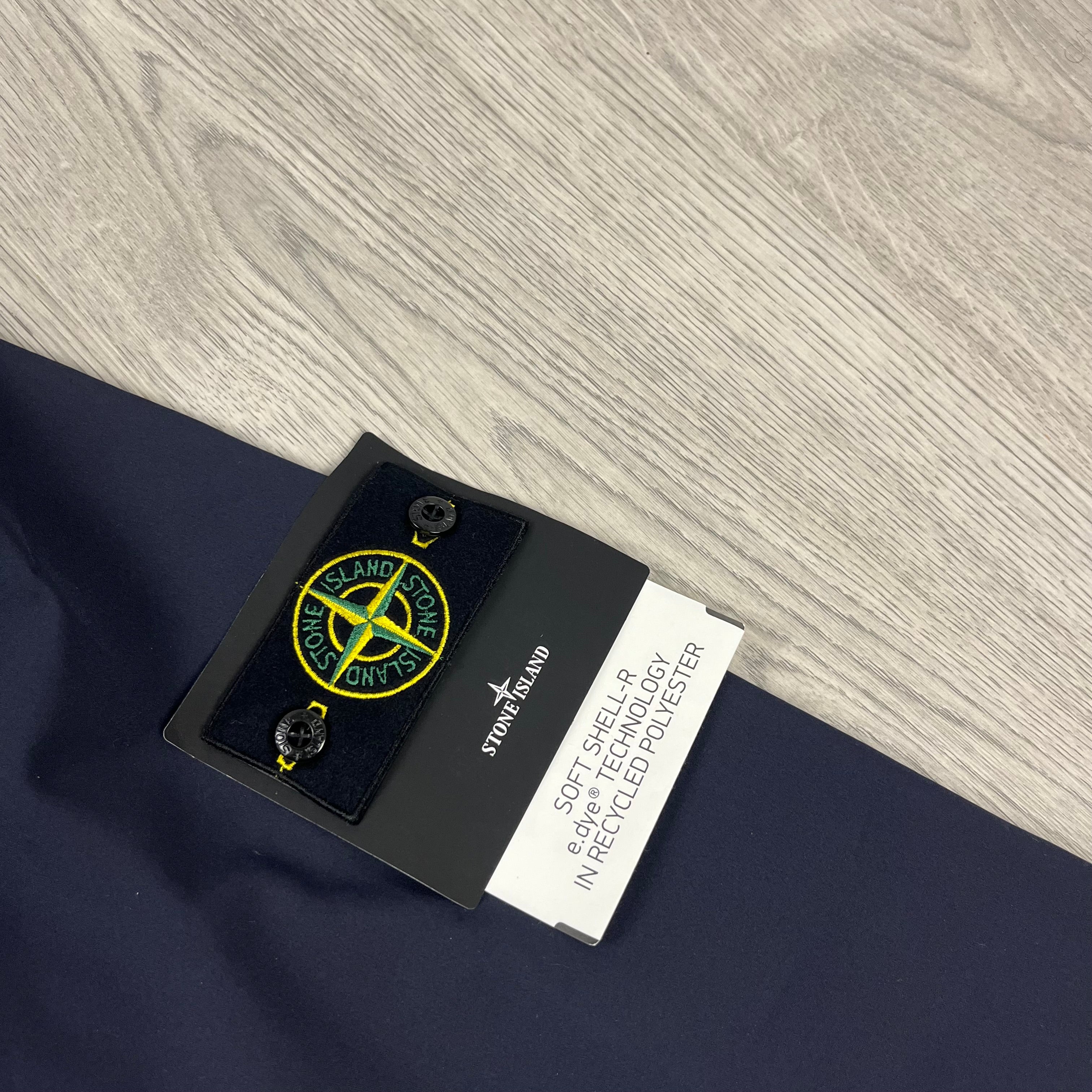 Stone Island Soft Shell-R Jacket in Navy Blue. On sale at Open Attire.