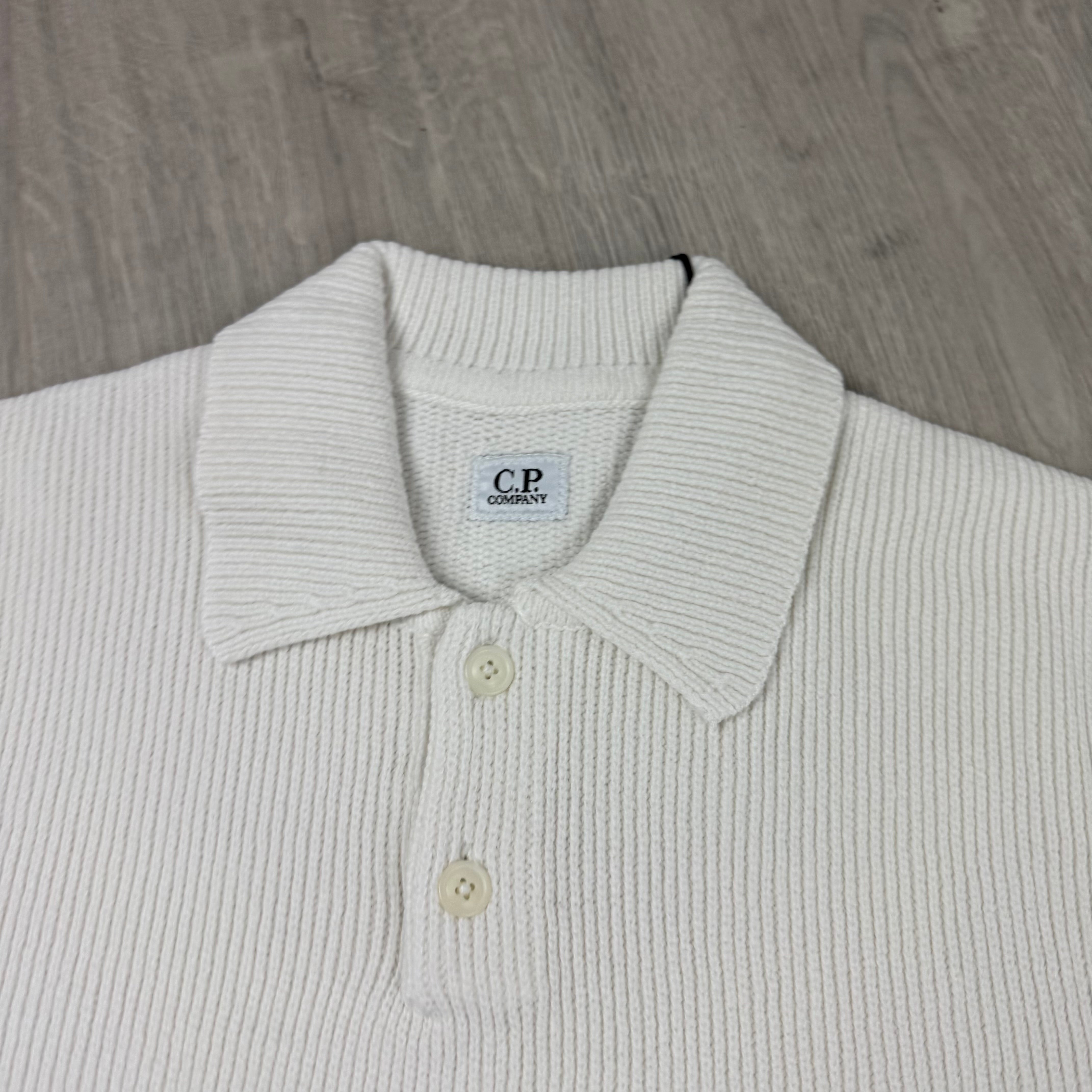CP Company Chenille Knit Polo - White