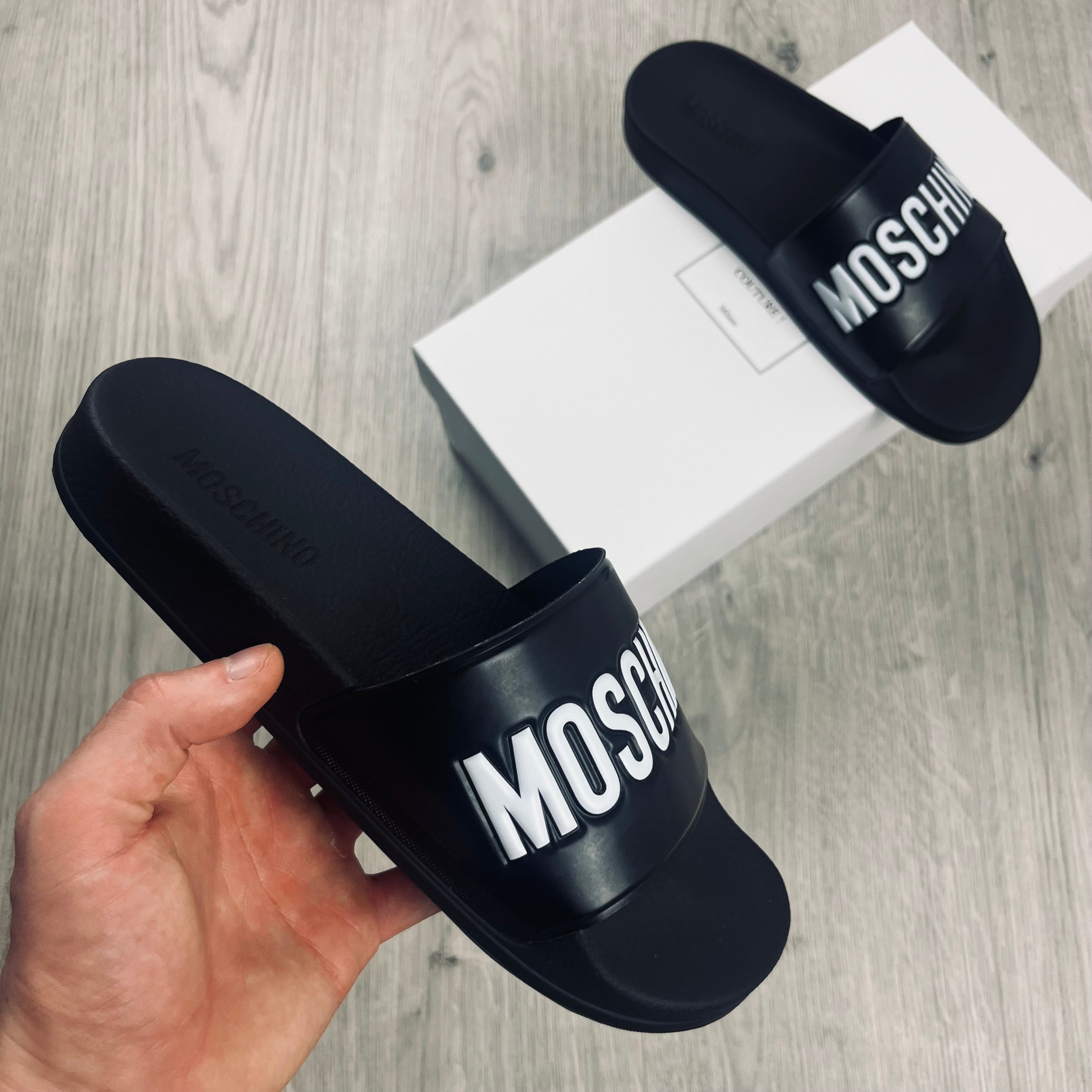 Moschino Logo Slides - Black