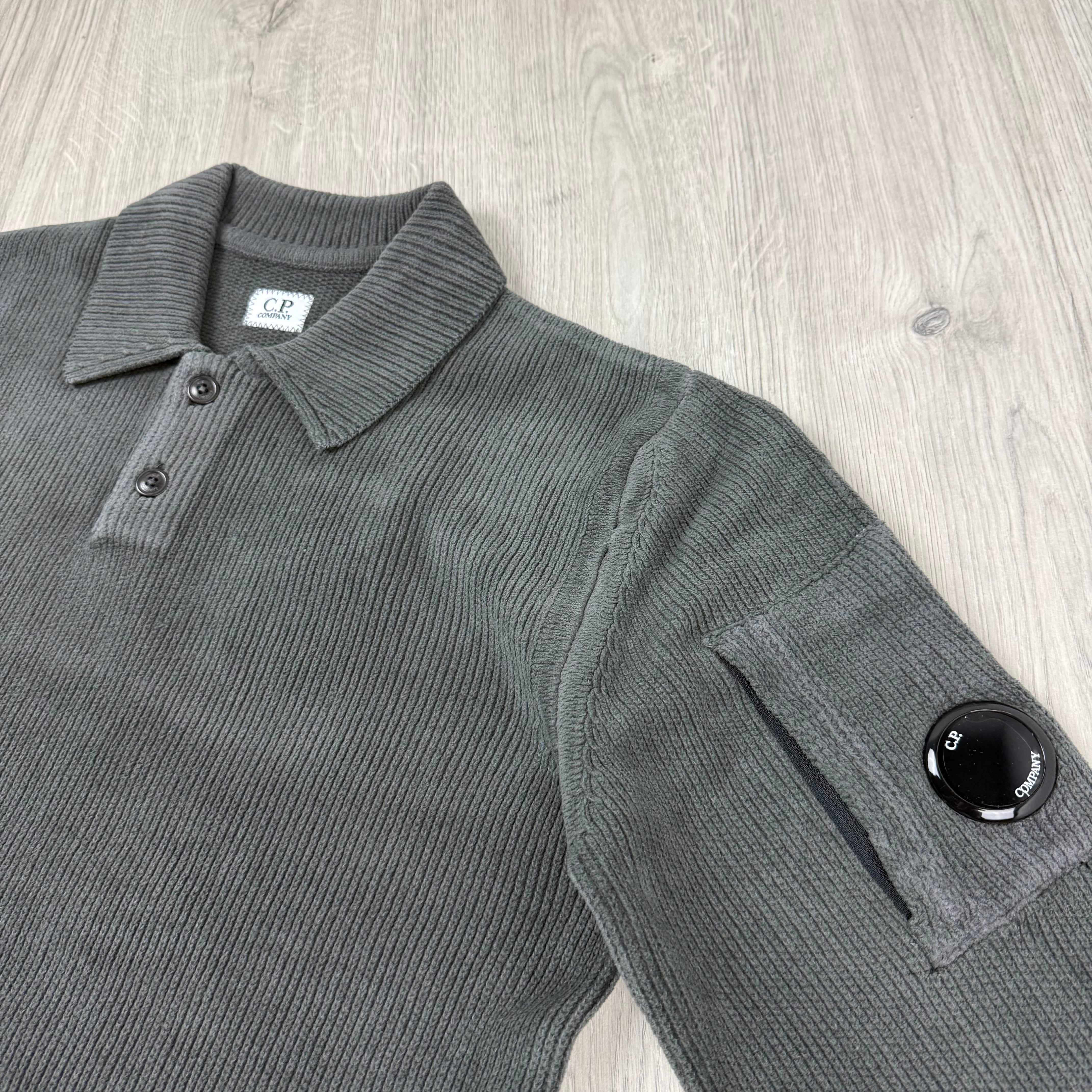CP Company Chenille Knit Polo - Gunmetal