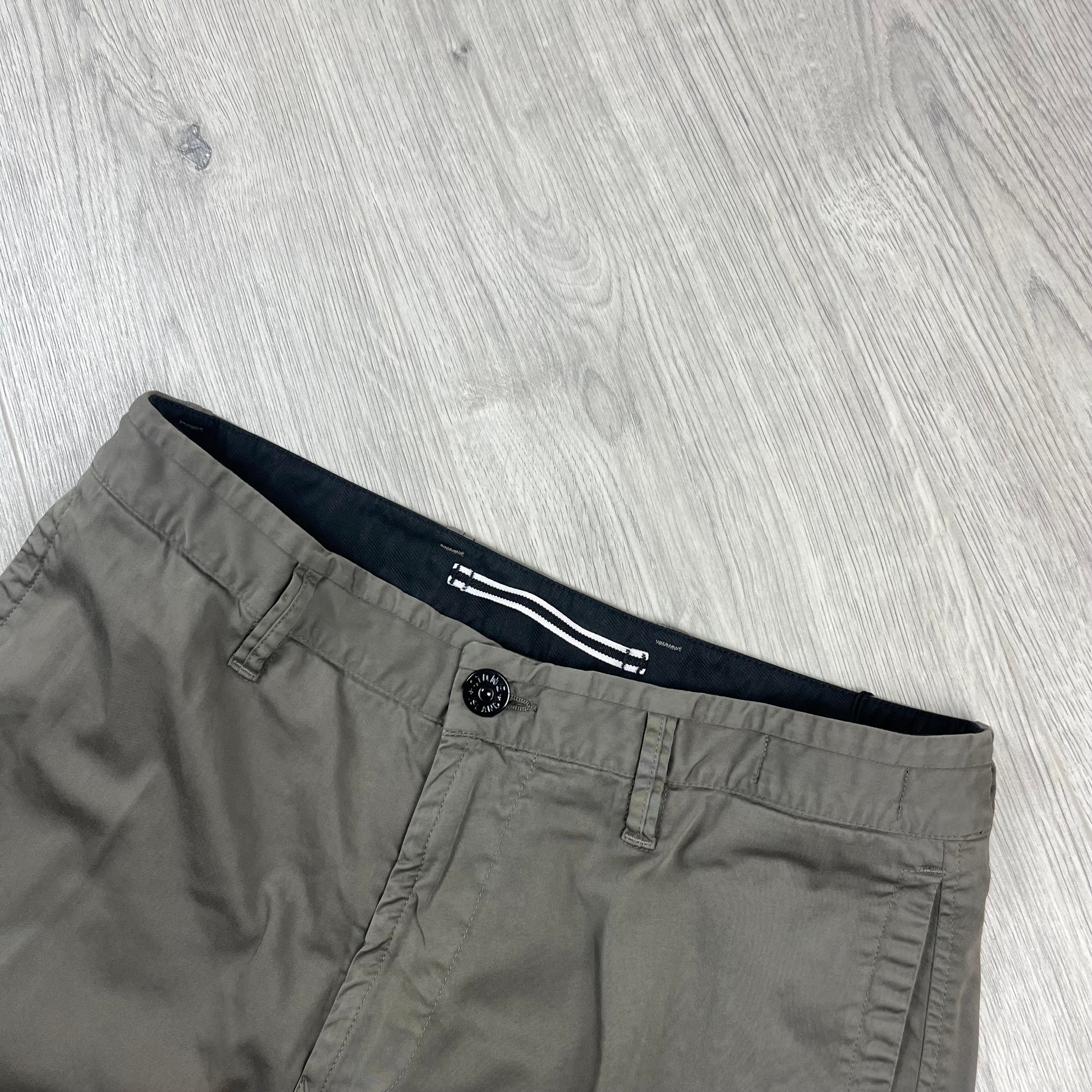 Stone Island Cotton Satin Cargo Trousers in Walnut Brown. On sale at Open Attire