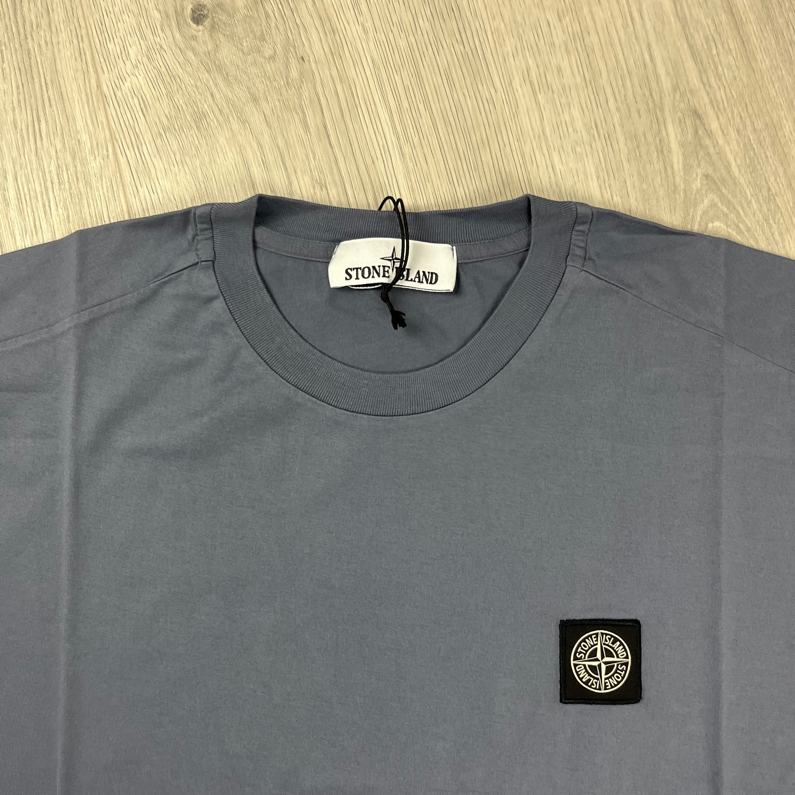 Stone Island Patch T-shirt in Mid Blue. On sale at Open Attire.