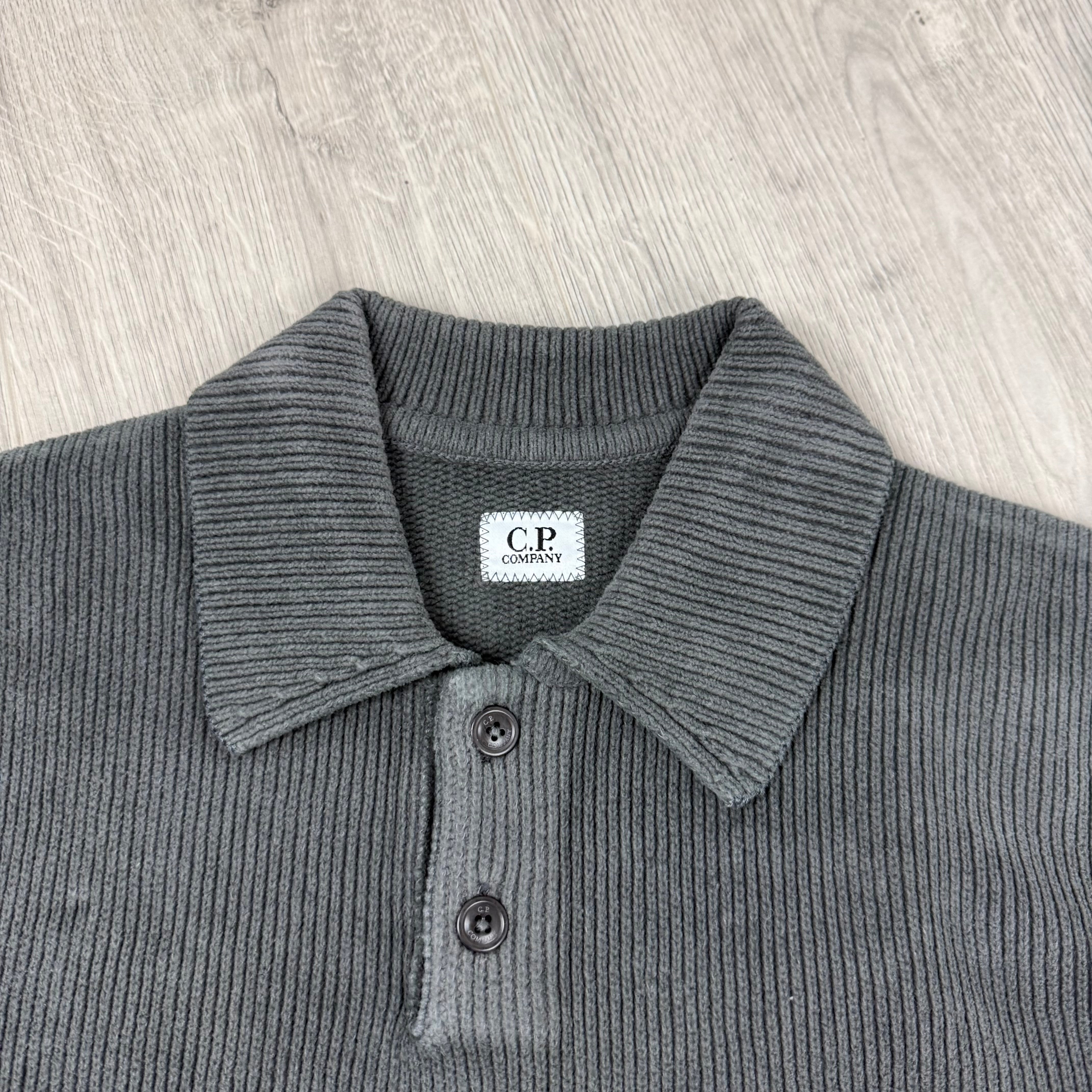 CP Company Chenille Knit Polo - Gunmetal