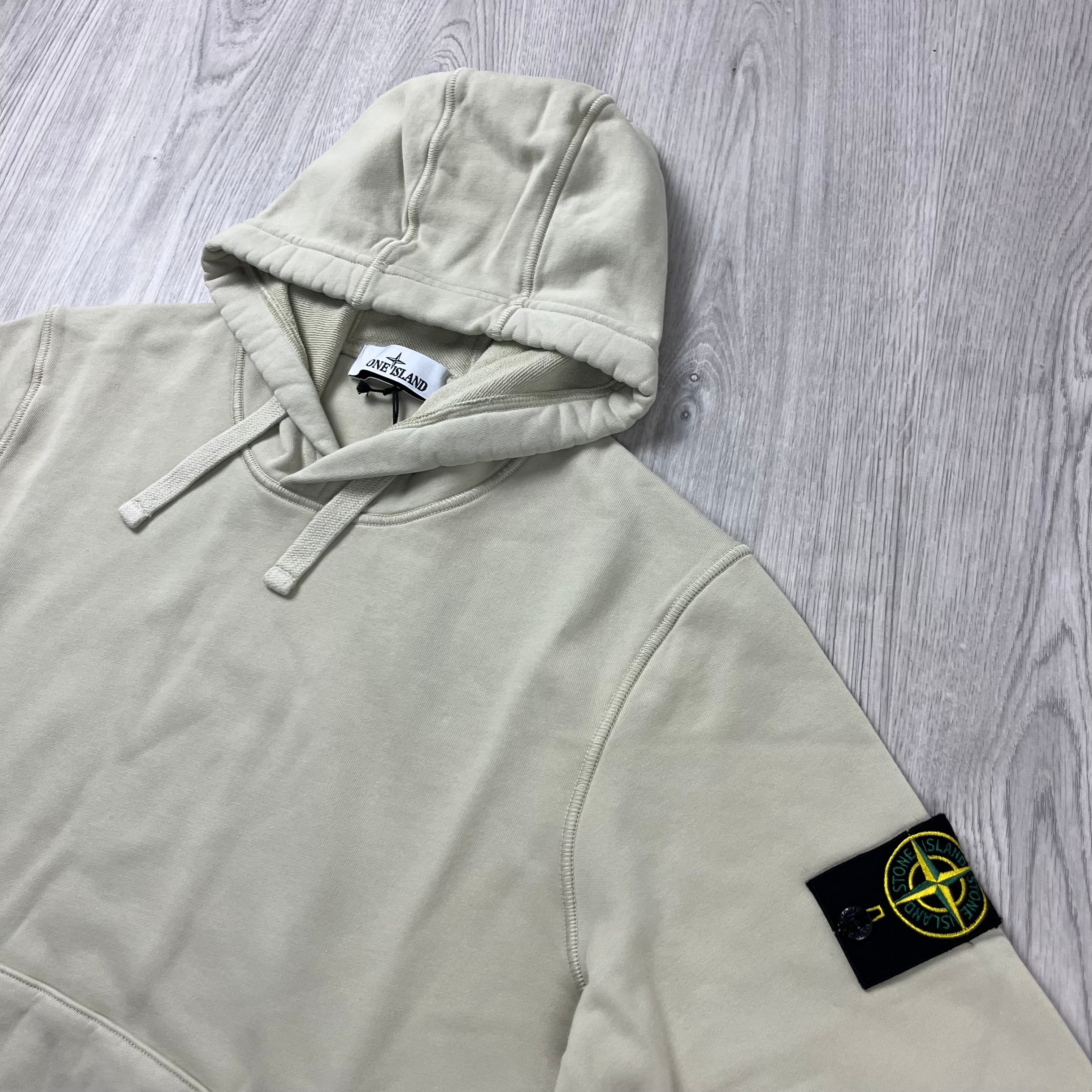 Stone Island Pullover Hoodie in Off White. On sale at Open Attire.