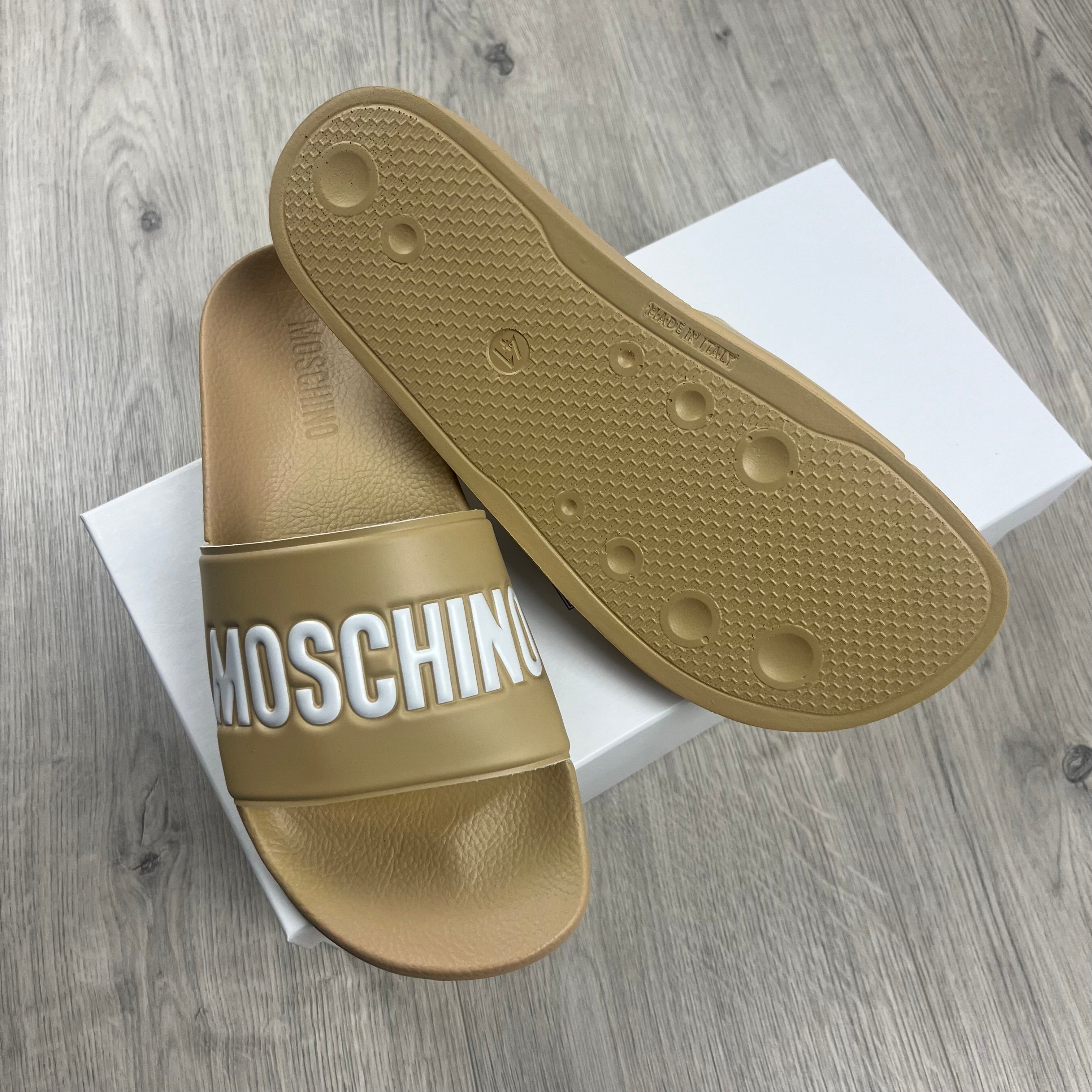 Moschino Logo Slides - Beige