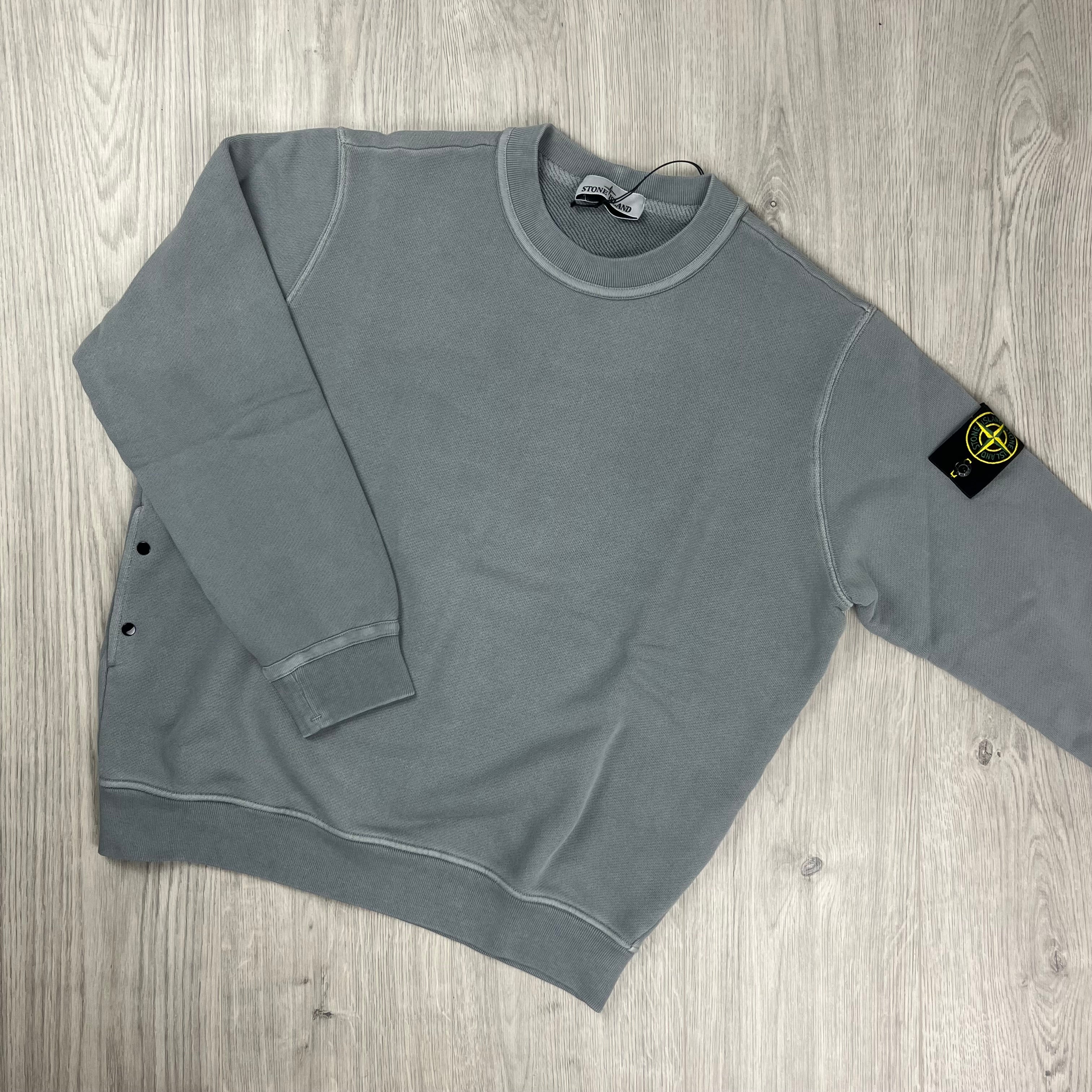 Stone Island crewneck sweatshirt in Green Grey. On sale at Open Attire.