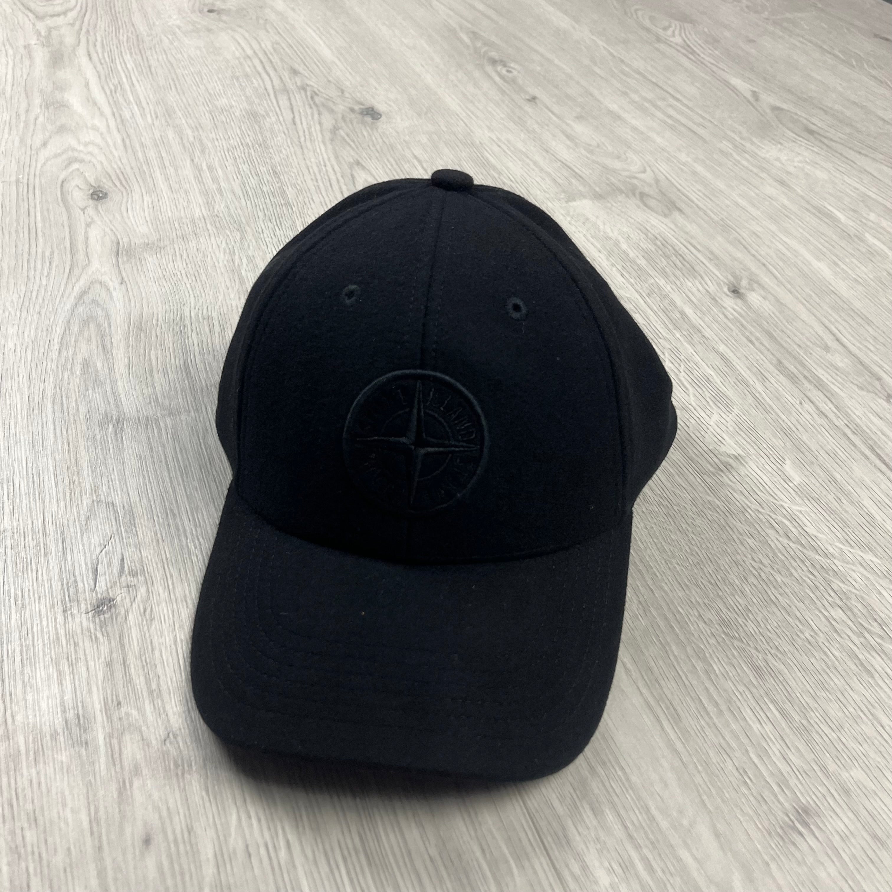 Stone Island Flannela Wool Baseball Cap in Black. On sale at Open Attire.