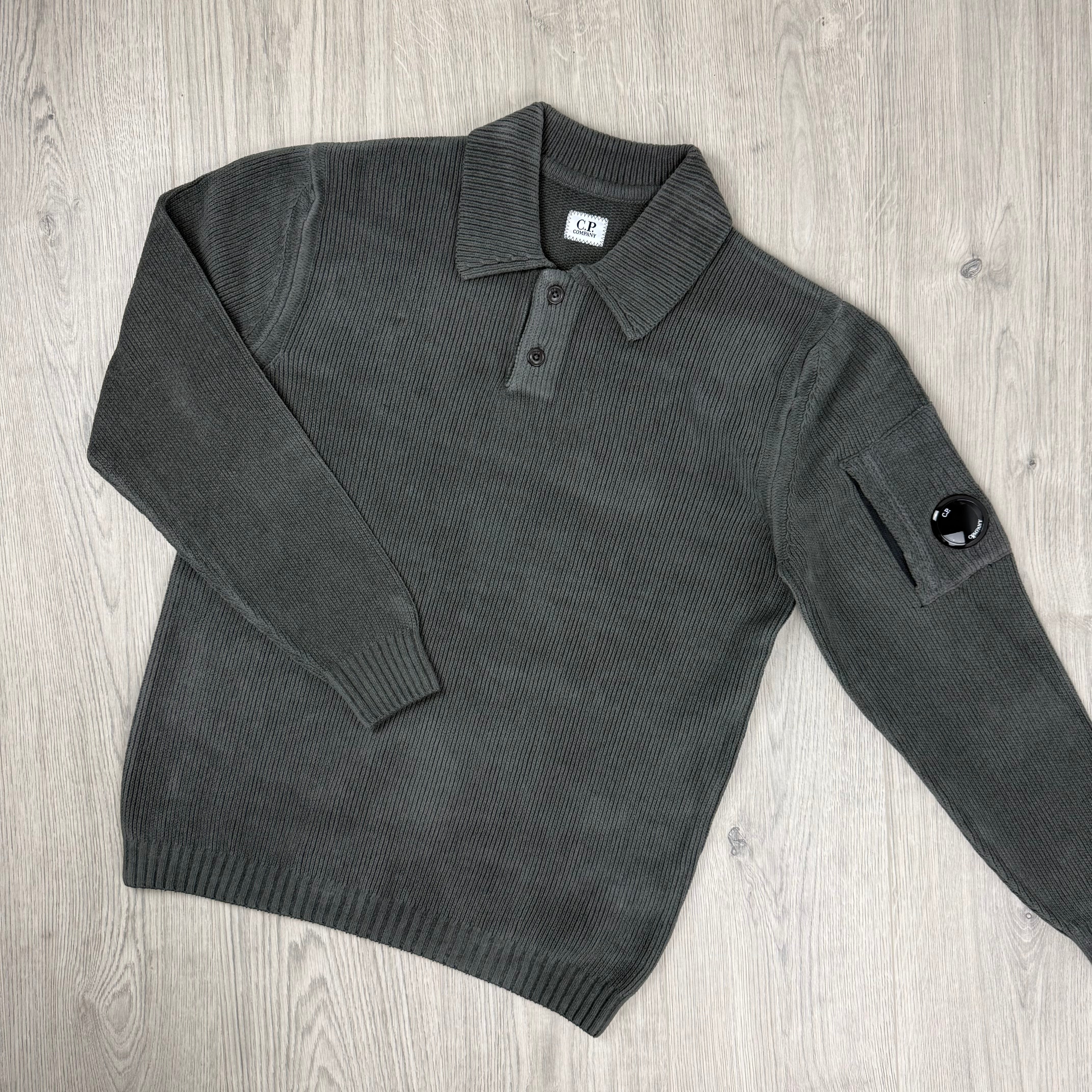 CP Company Chenille Knit Polo - Gunmetal