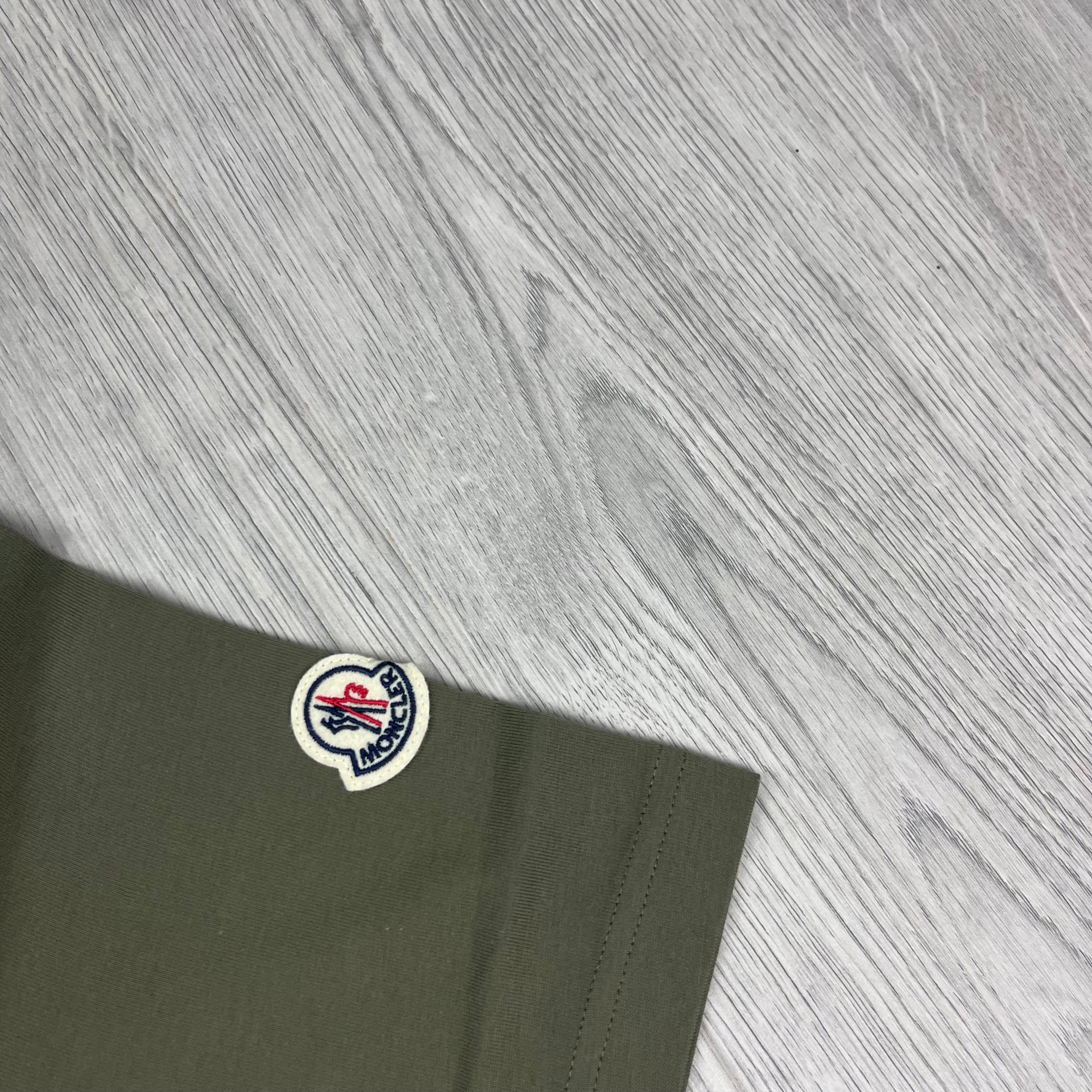 Moncler Logo T-shirt in Khaki Green. On sale at Open Attire.