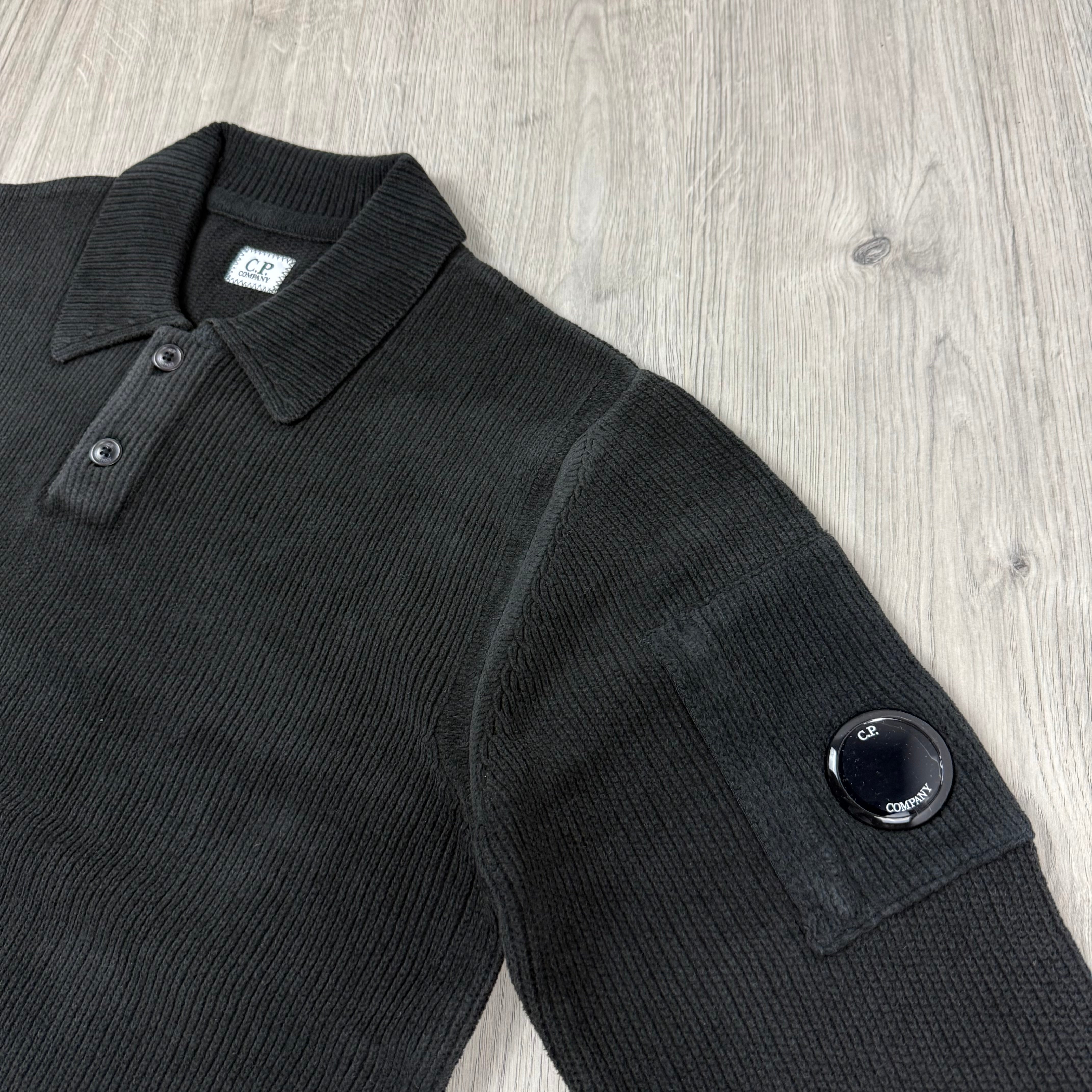 CP Company Chenille Knit Polo - Black