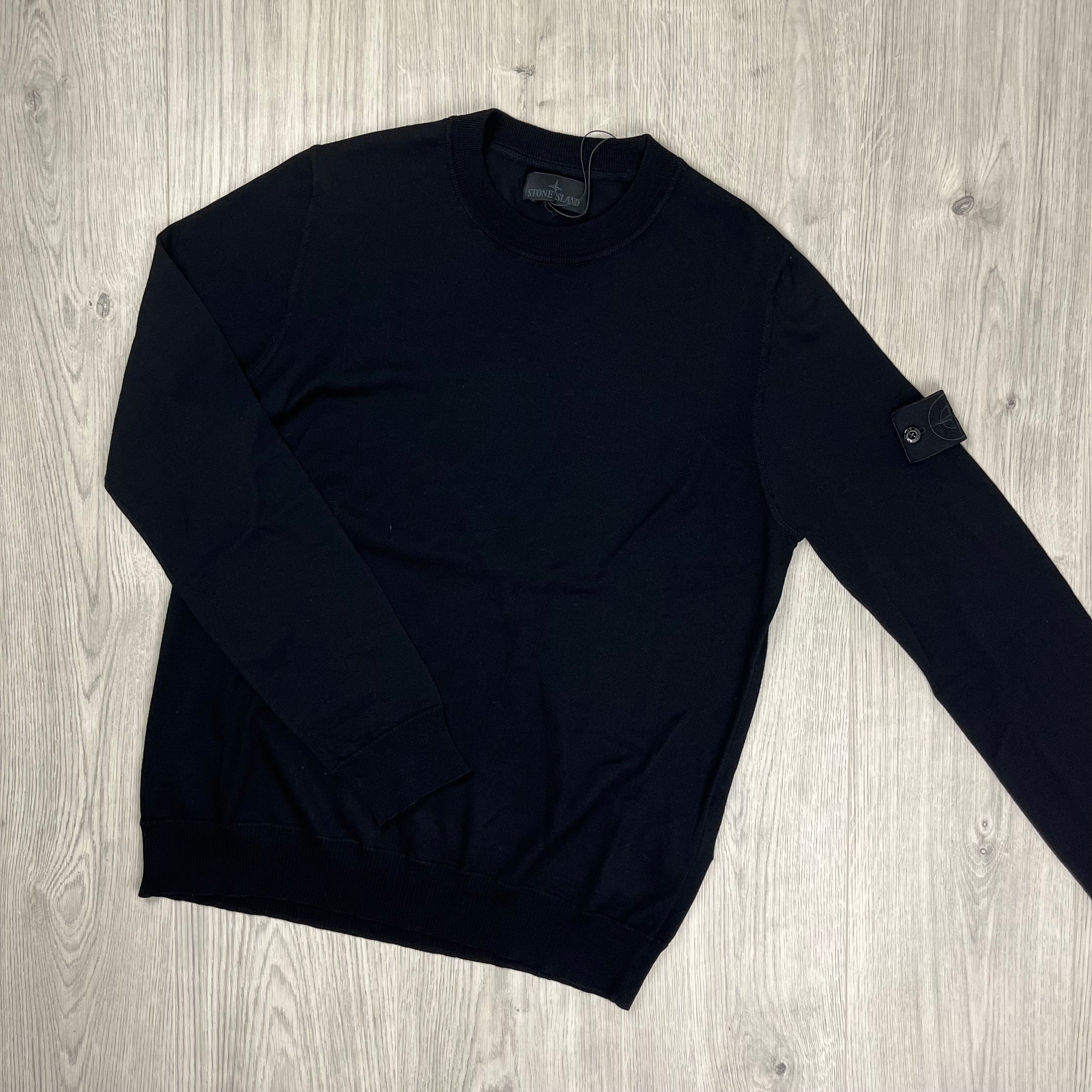 Stone Island Ghost Wool Knit Sweatshirt in Black. On sale at Open Attire.