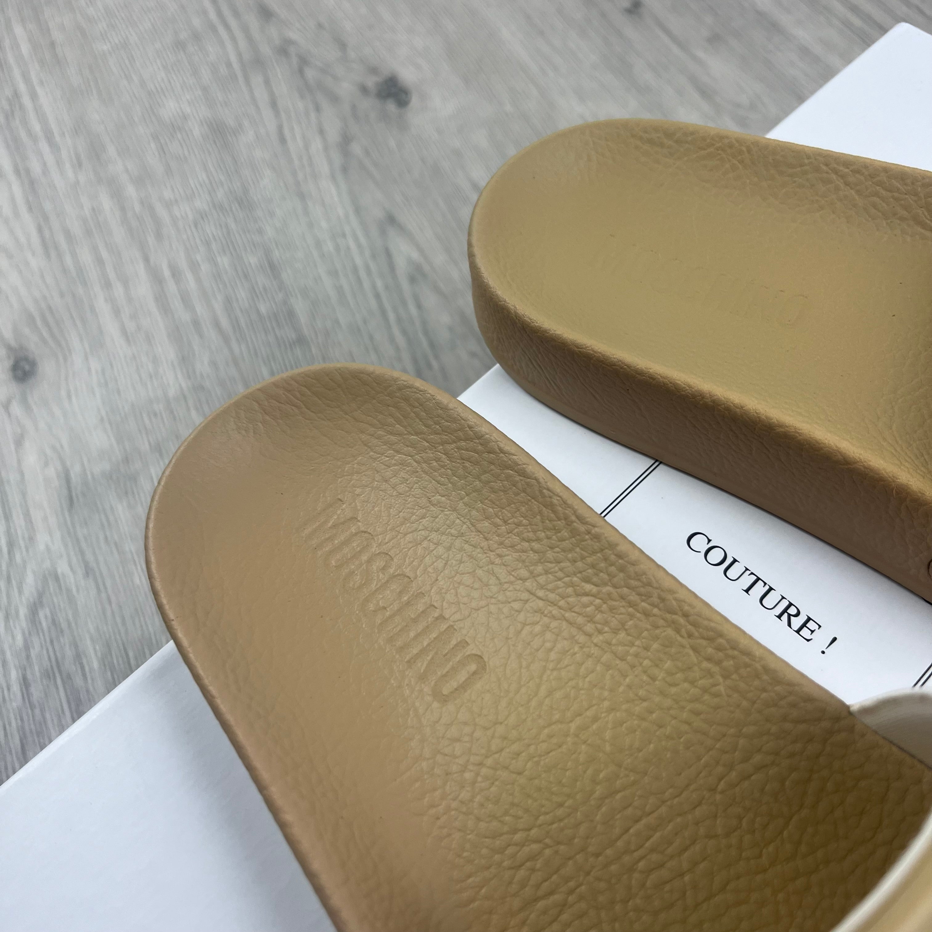 Moschino Logo Slides - Beige