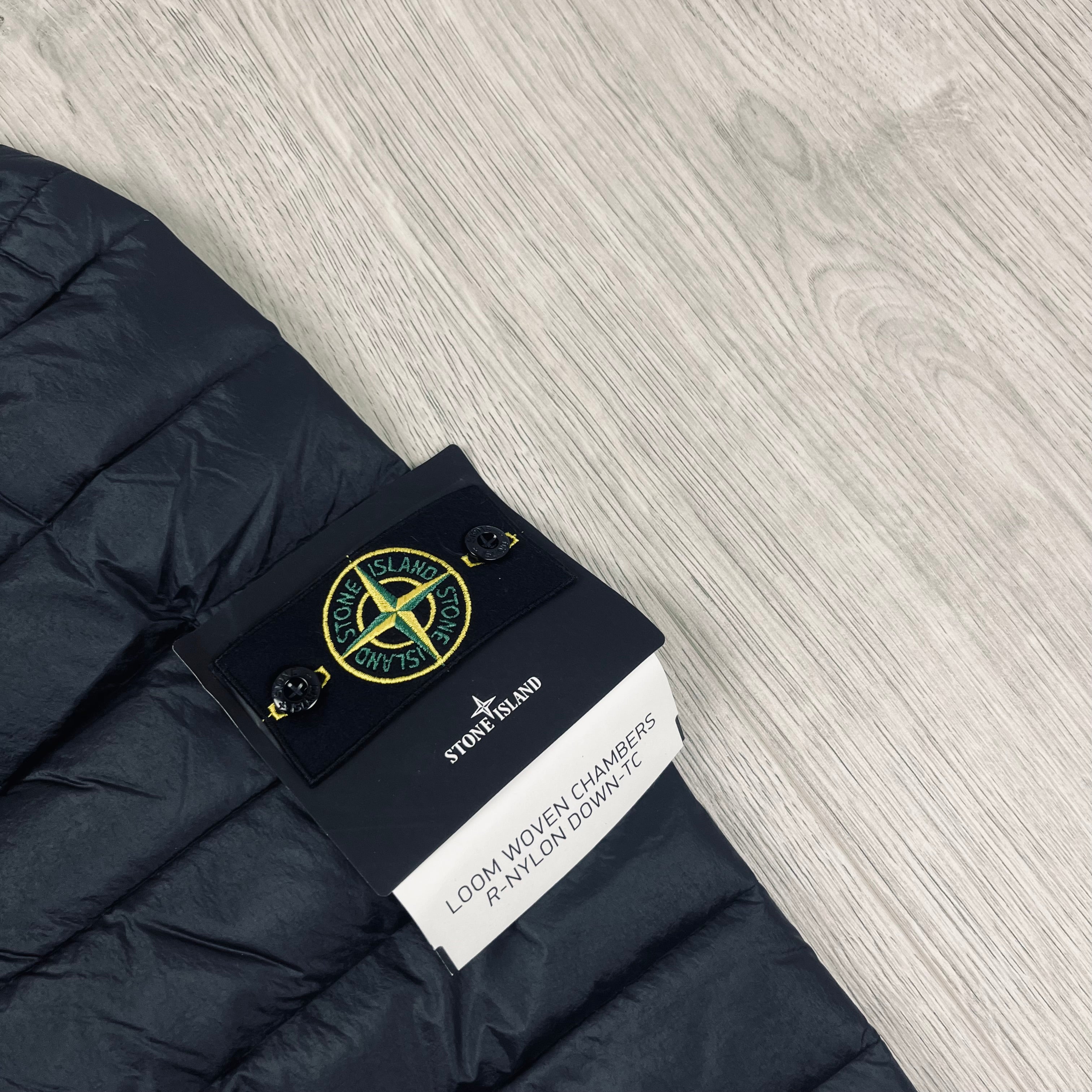 Stone Island Loom Woven Down Jacket in Black. On sale at Open Attire.