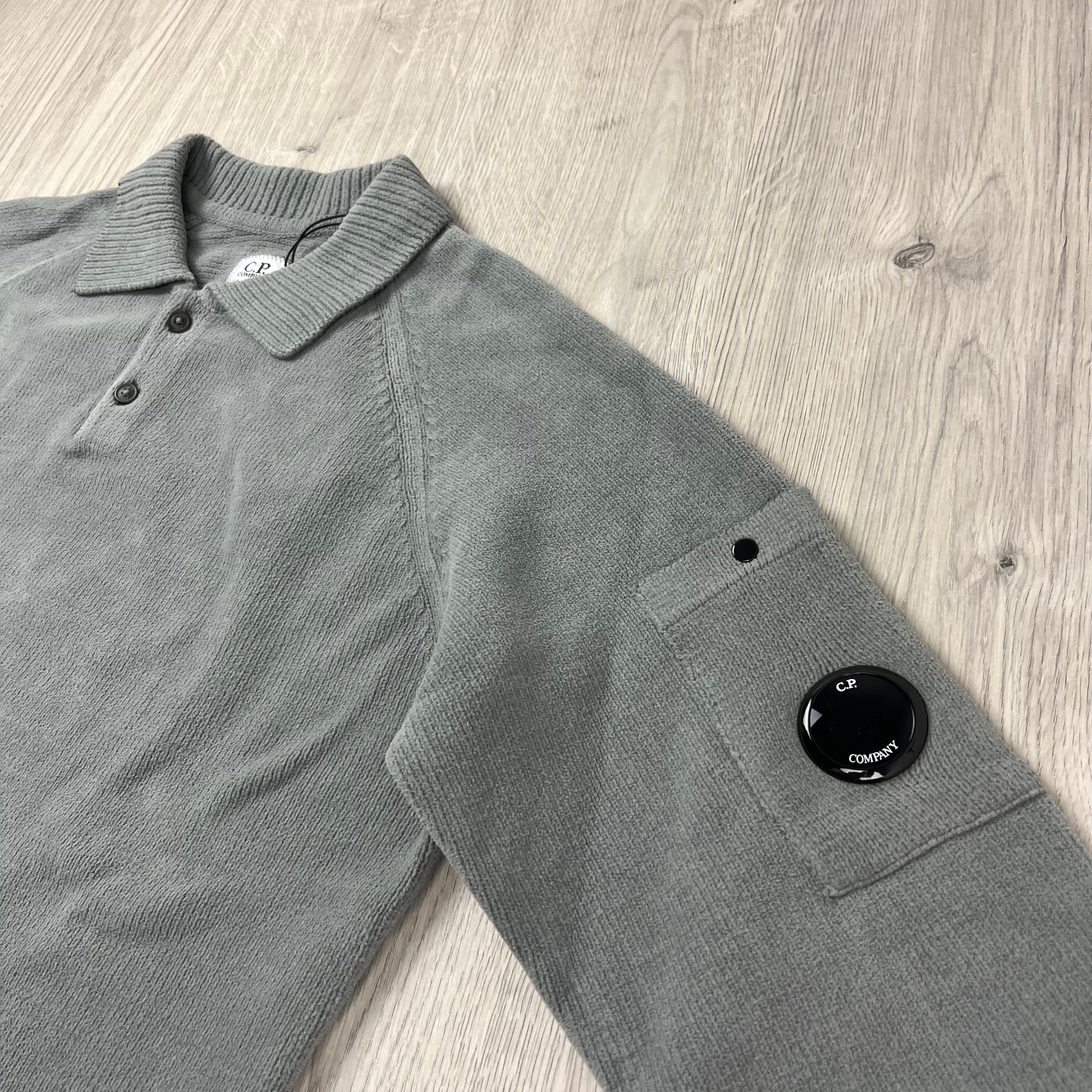 CP Company Knit Polo Shirt - Smoked Pearl