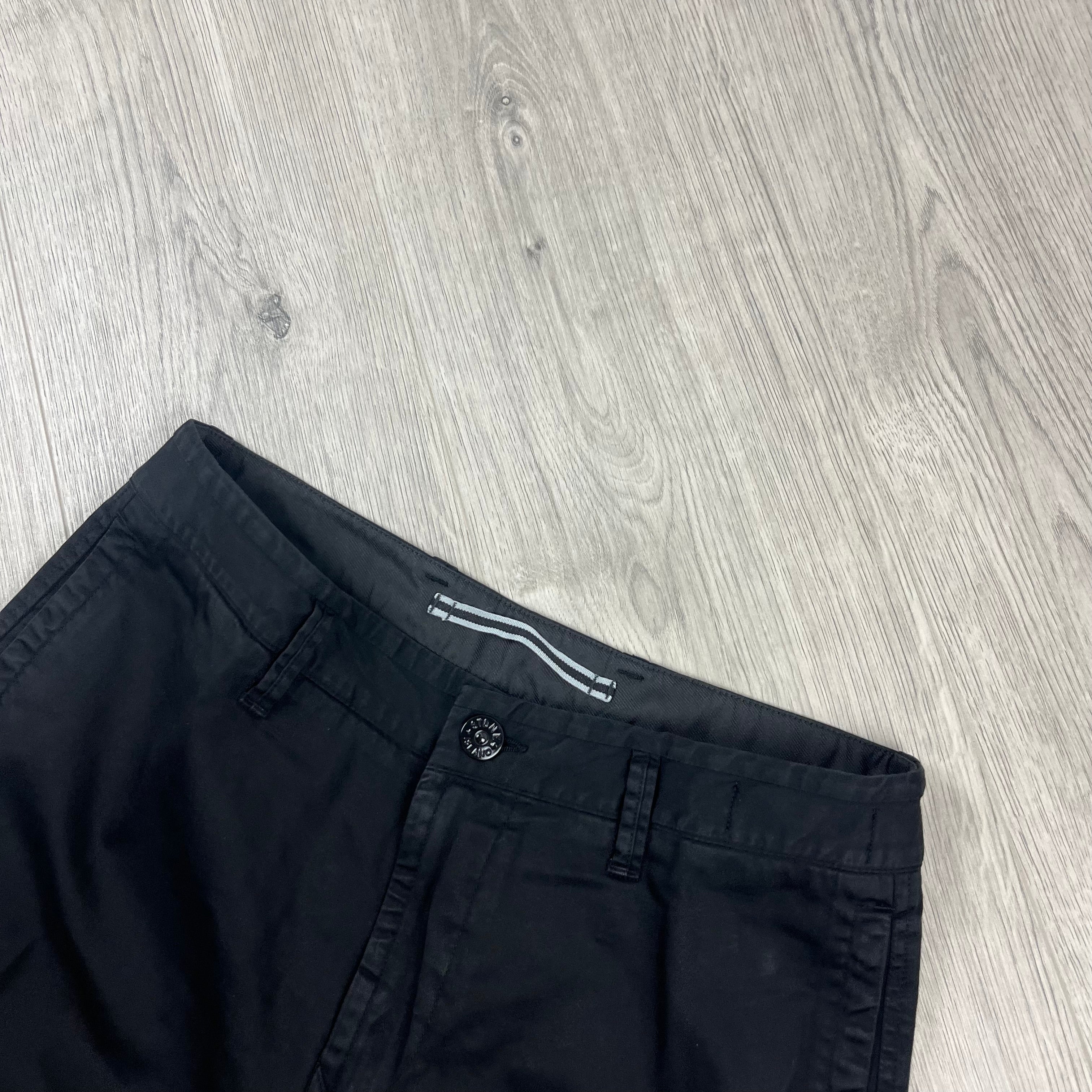 Stone Island Cotton Satin Cargo Trousers in Black. On sale at Open Attire