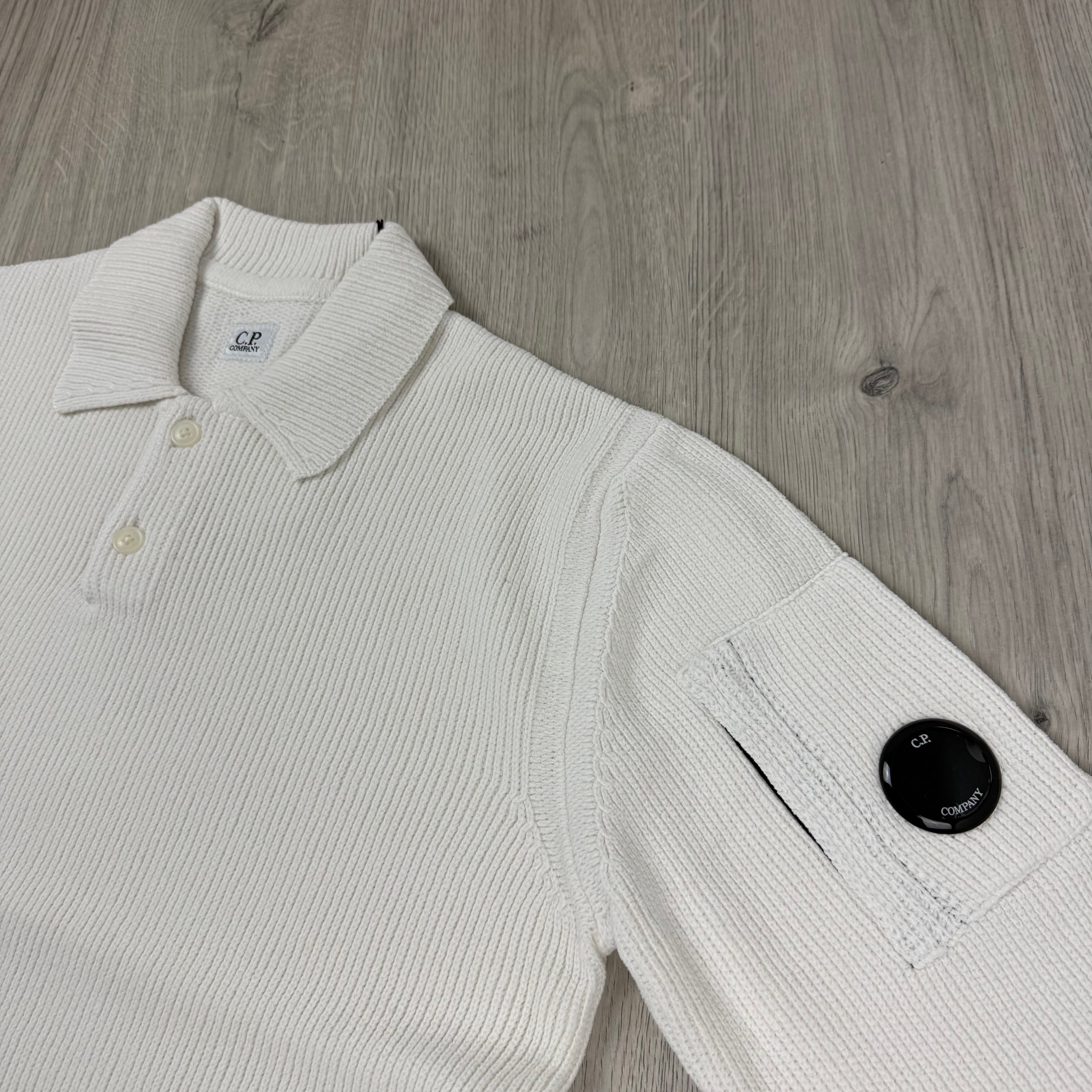 CP Company Chenille Knit Polo - White