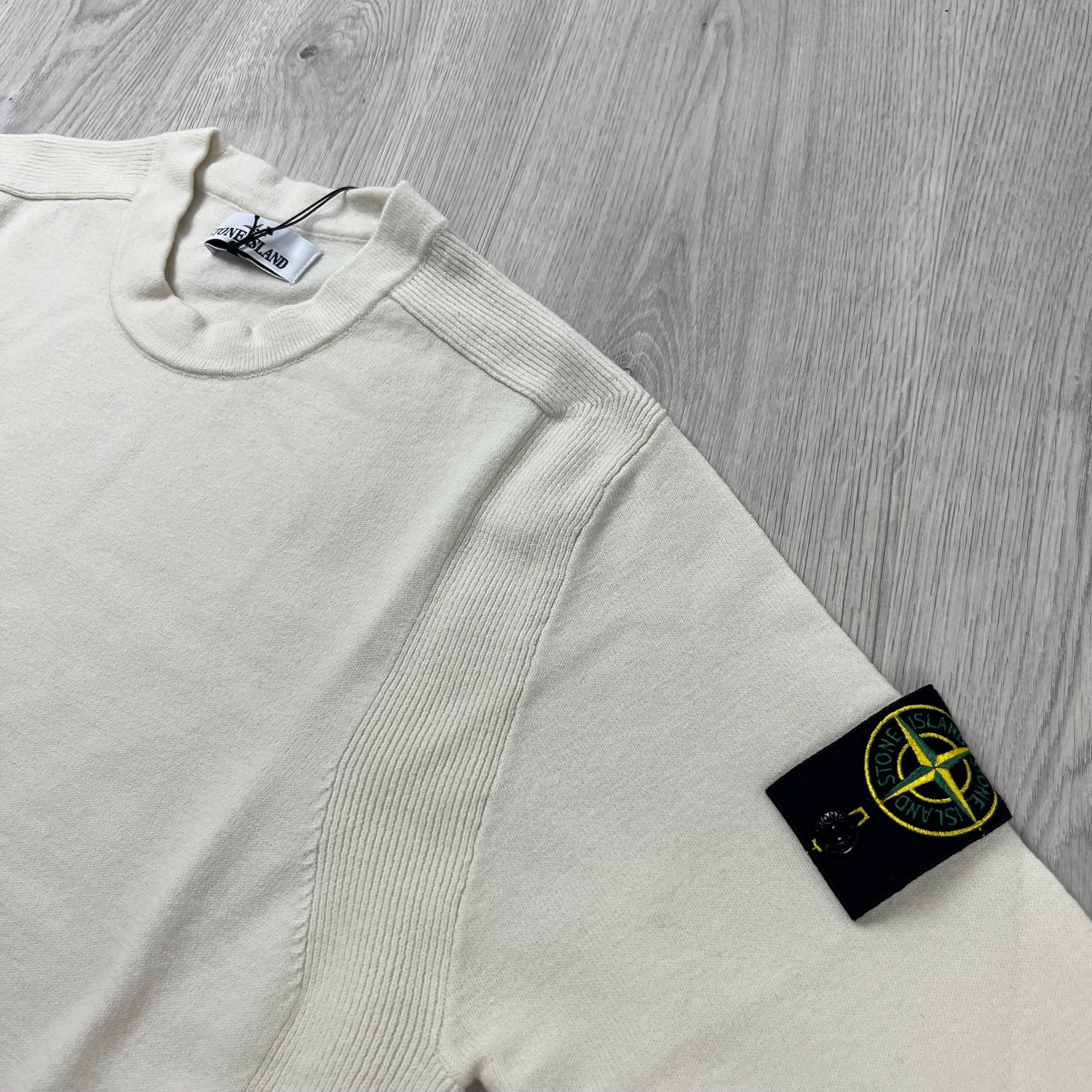 Stone Island Lambswool Sweatshirt in Plaster. On sale at Open Attire.