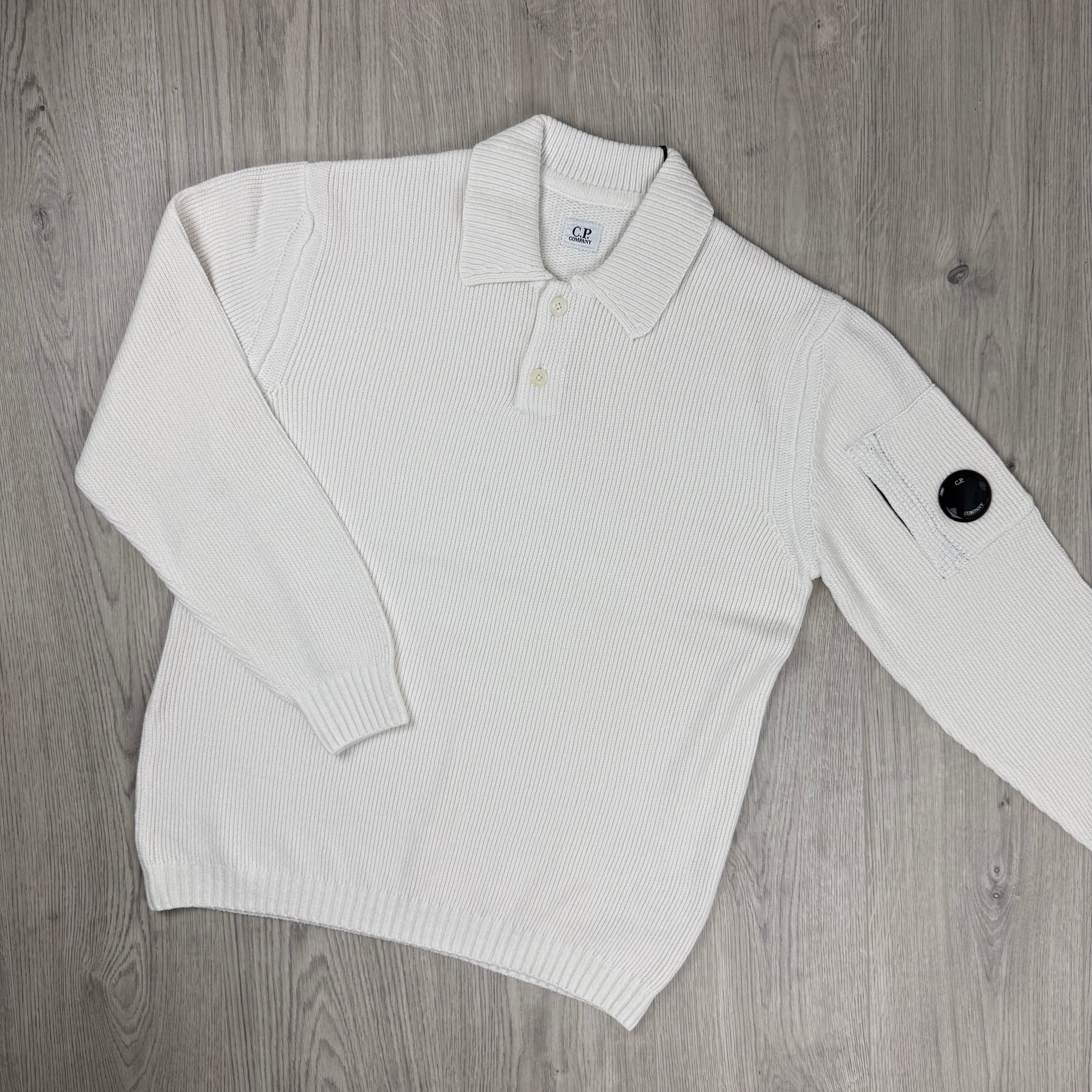 CP Company Chenille Knit Polo - White