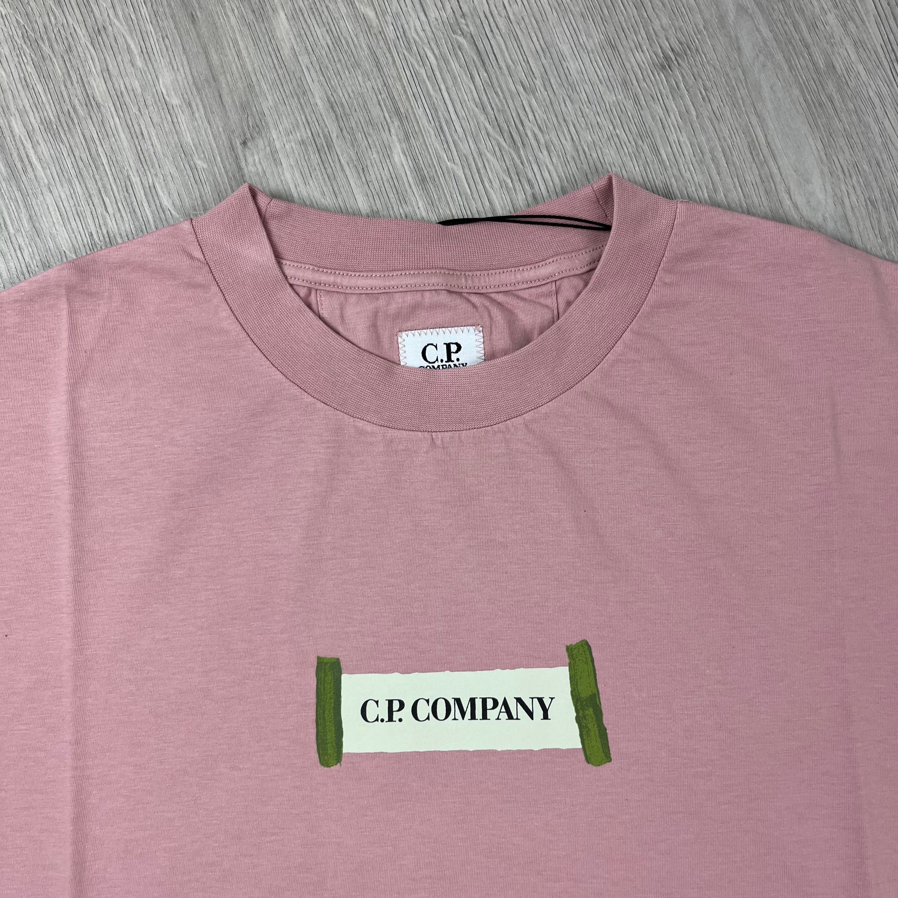 Men's CP Company Blurred T-Shirt in Misty Rose. On sale at Open Attire.