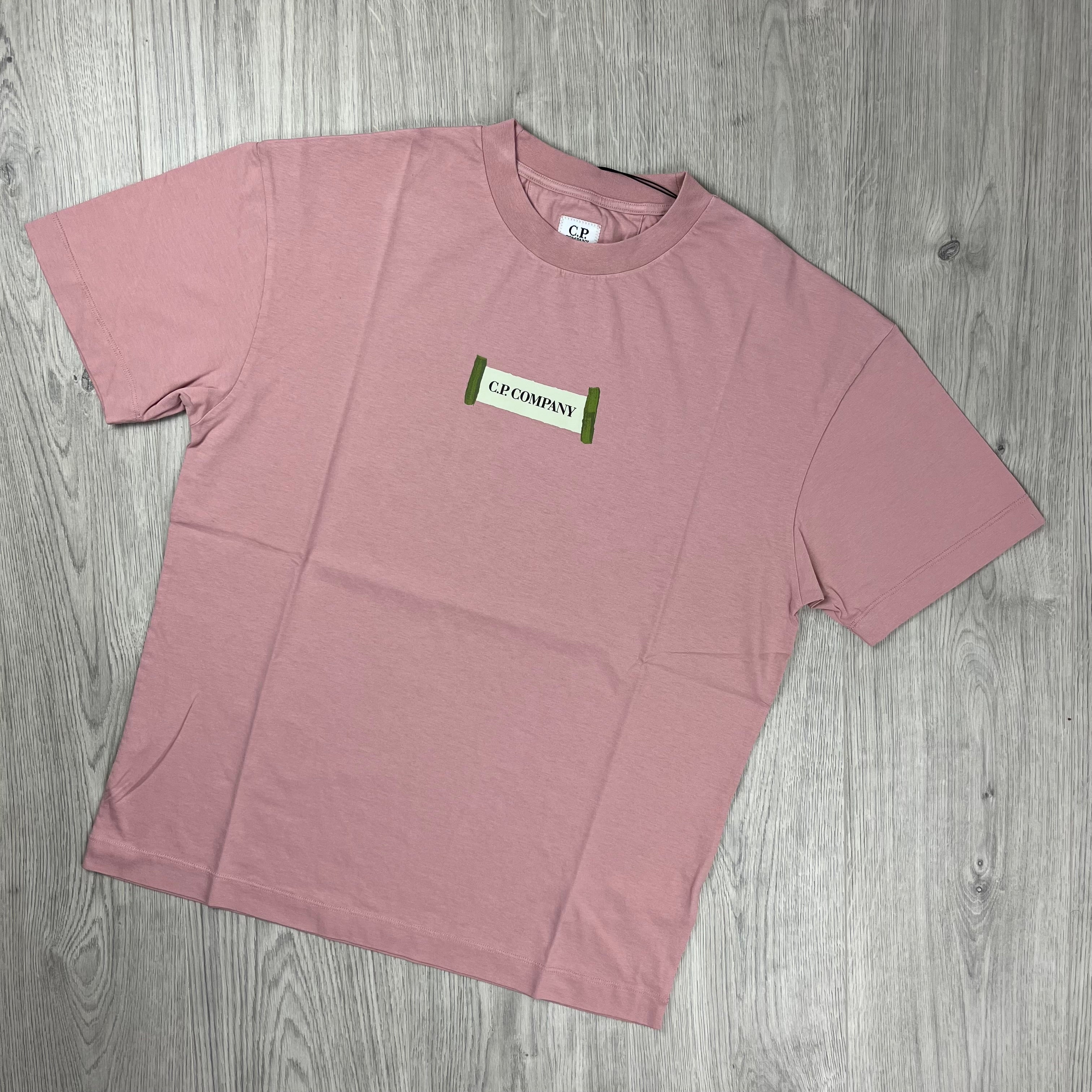 Men's CP Company Blurred T-Shirt in Misty Rose. On sale at Open Attire.