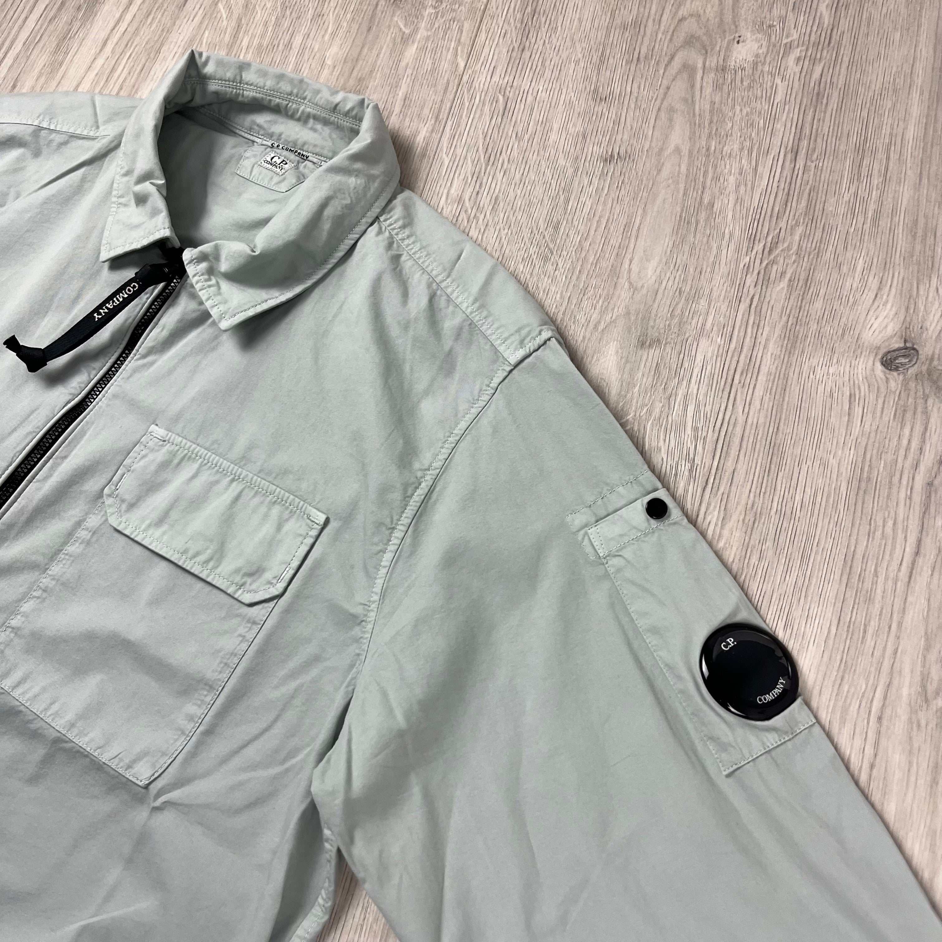 CP Company Gabardine Zip Overshirt in Blue Fox. On sale at Open Attire.