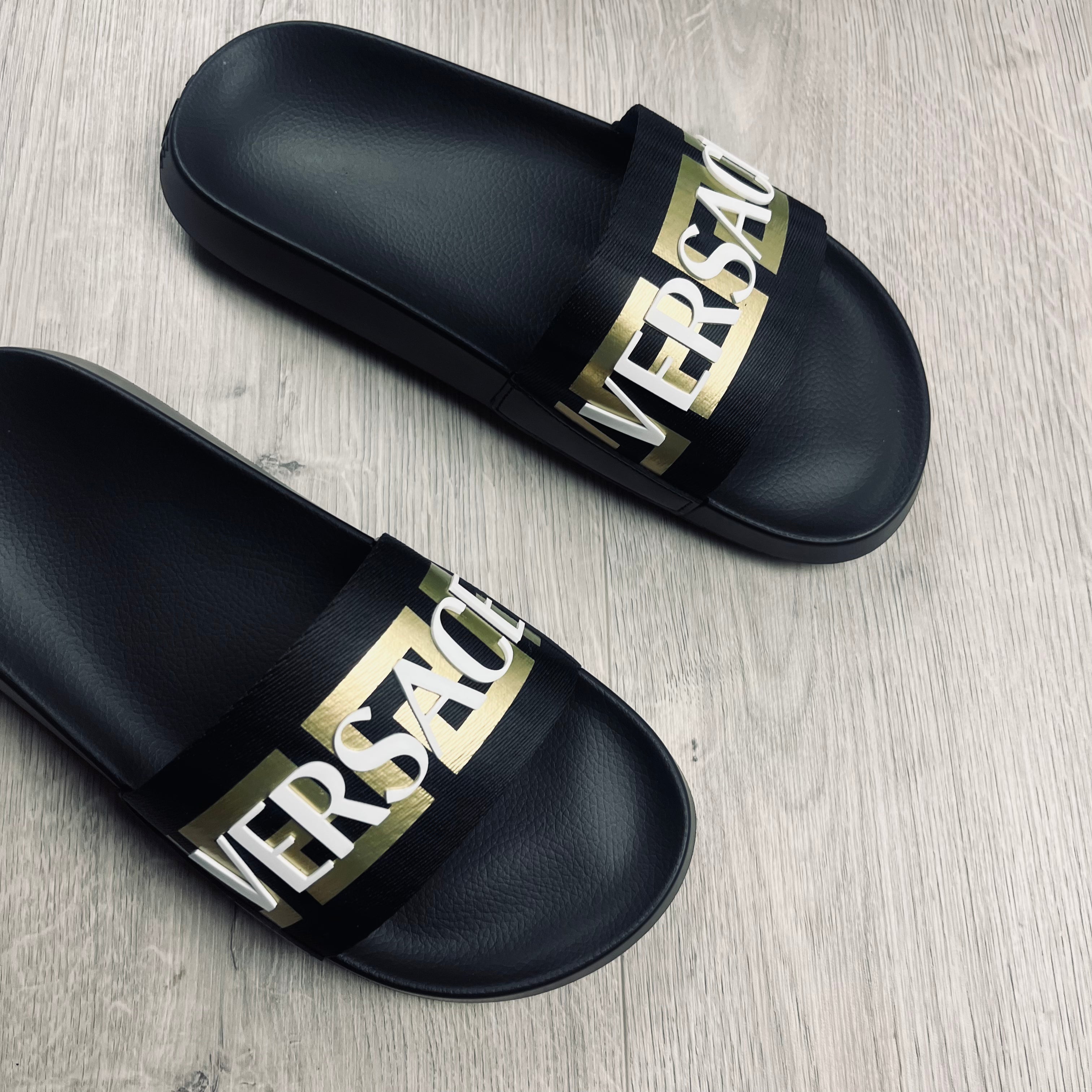 Versace Greca Rubber Slides - Black