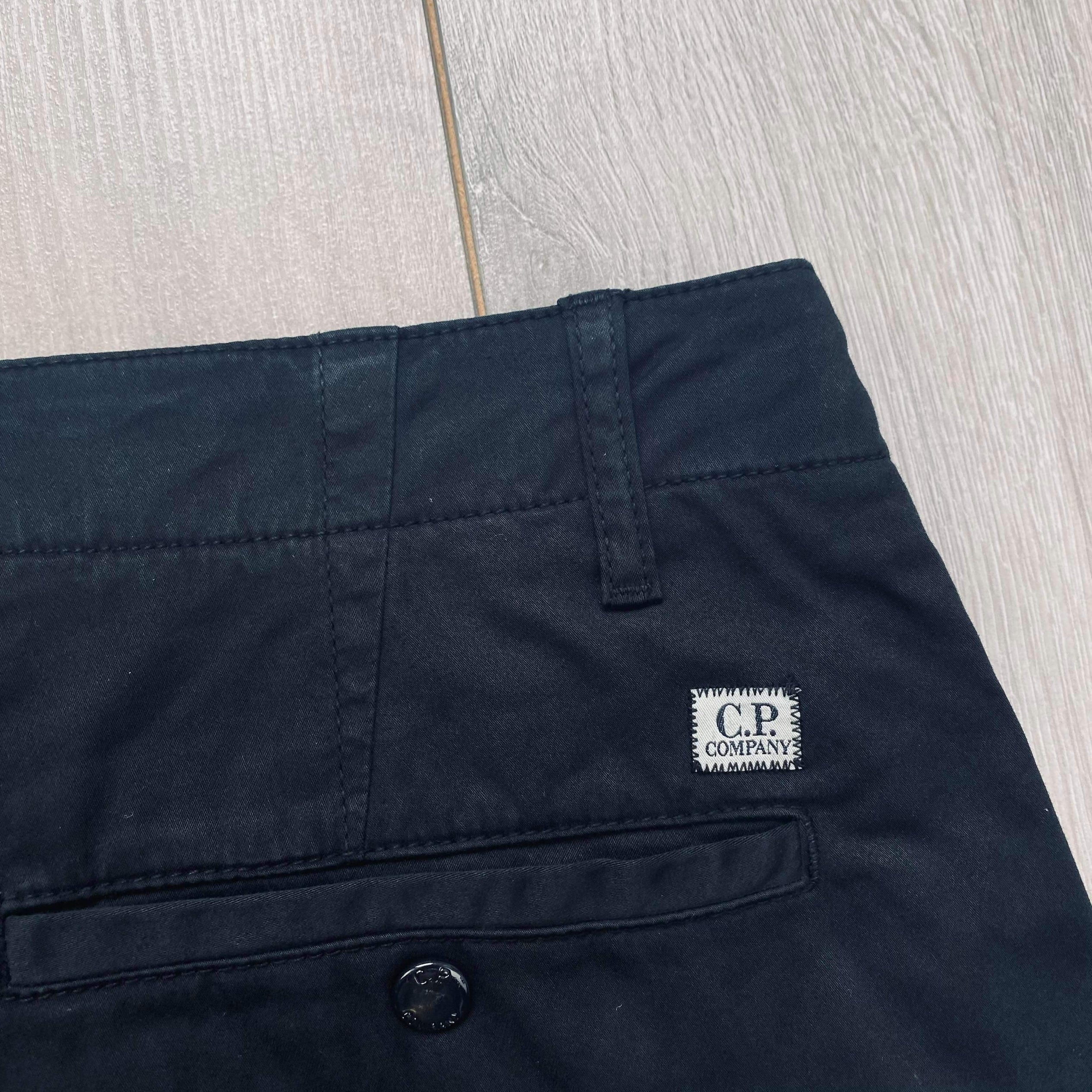 CP Company Stretch Sateen Cargo Trousers in Black. On sale at Open Attire.