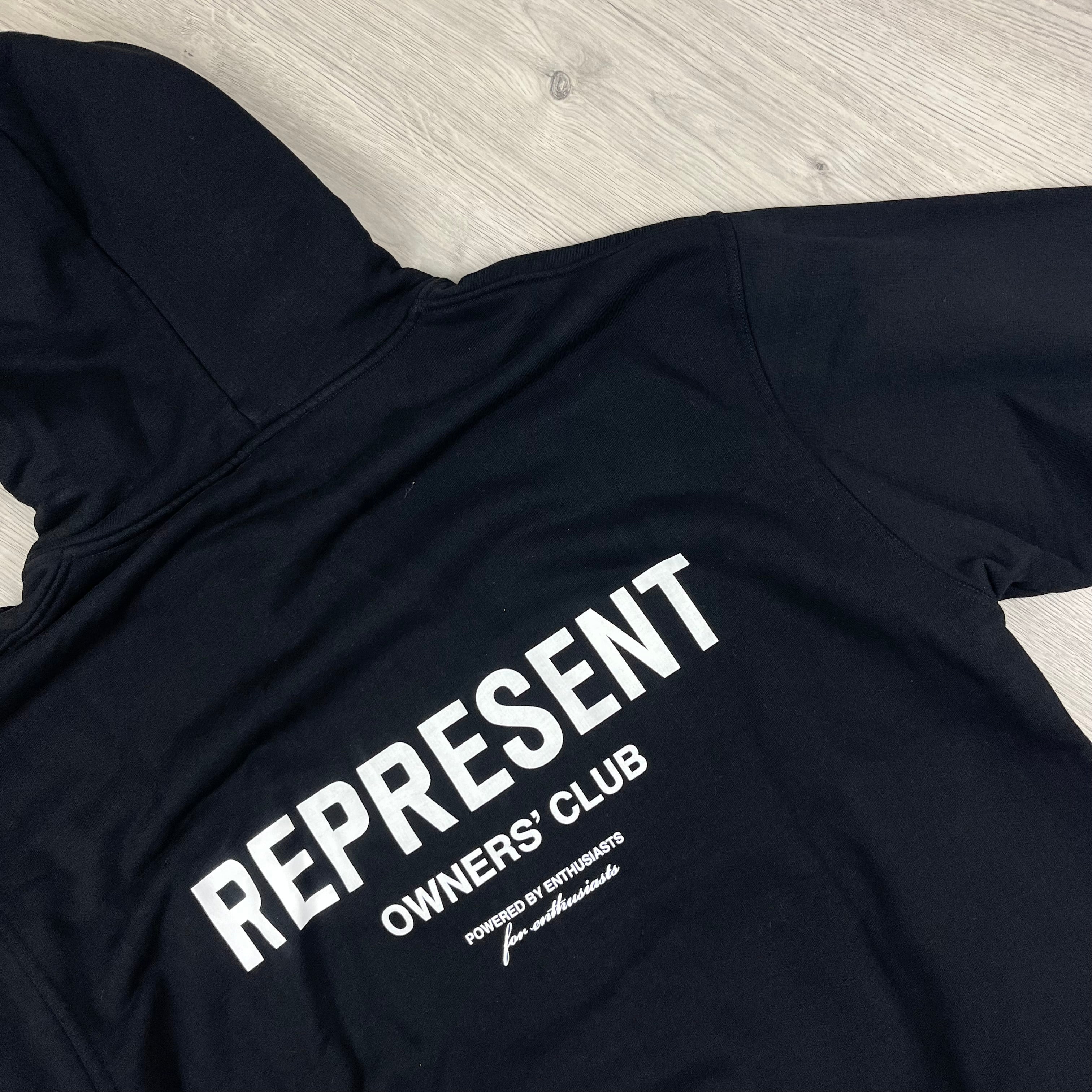 Represent Owners Club Zip Hoodie in Black. On sale at Open Attire.