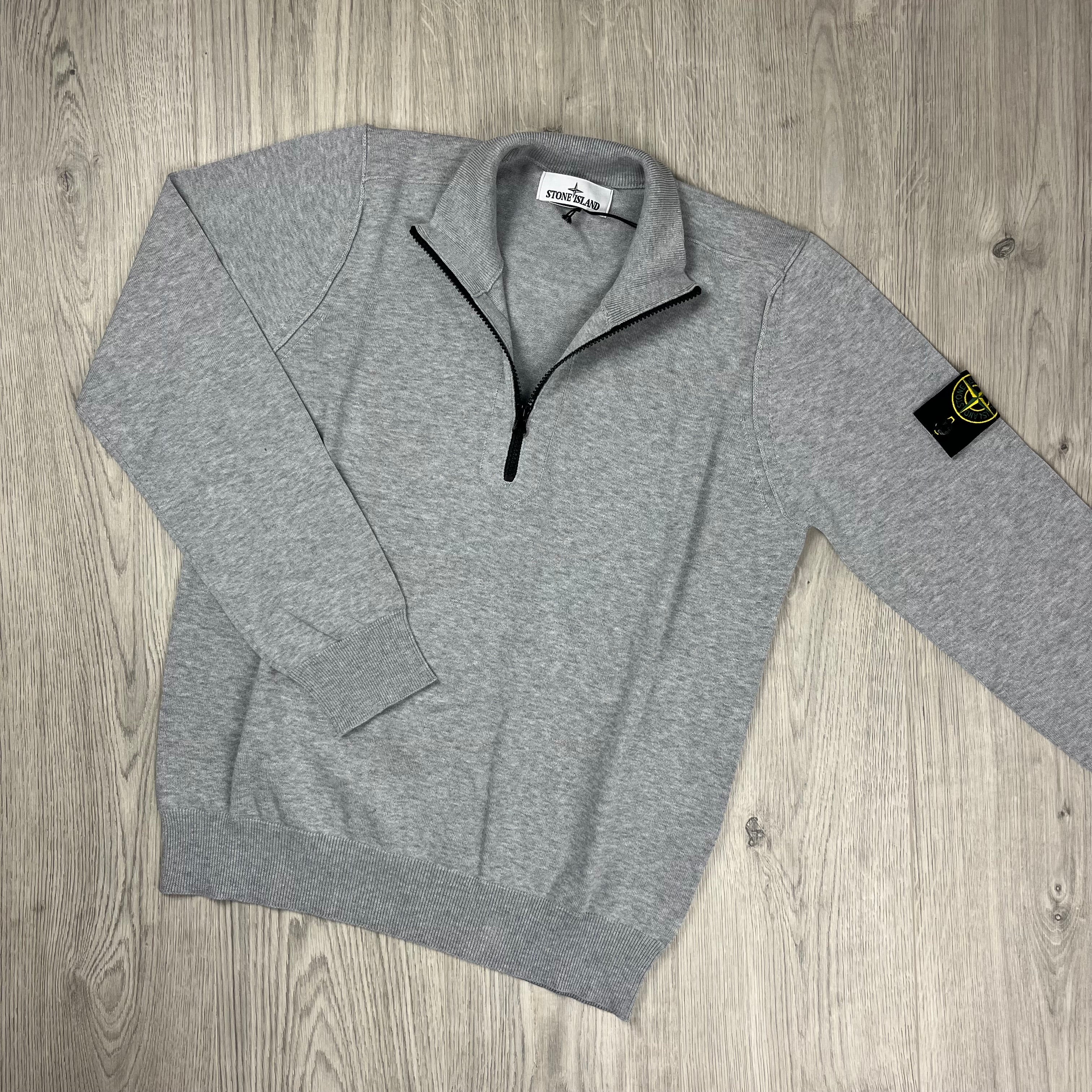 Stone Island Half Zip Knit Fleece in Grey. On sale at Open Attire.