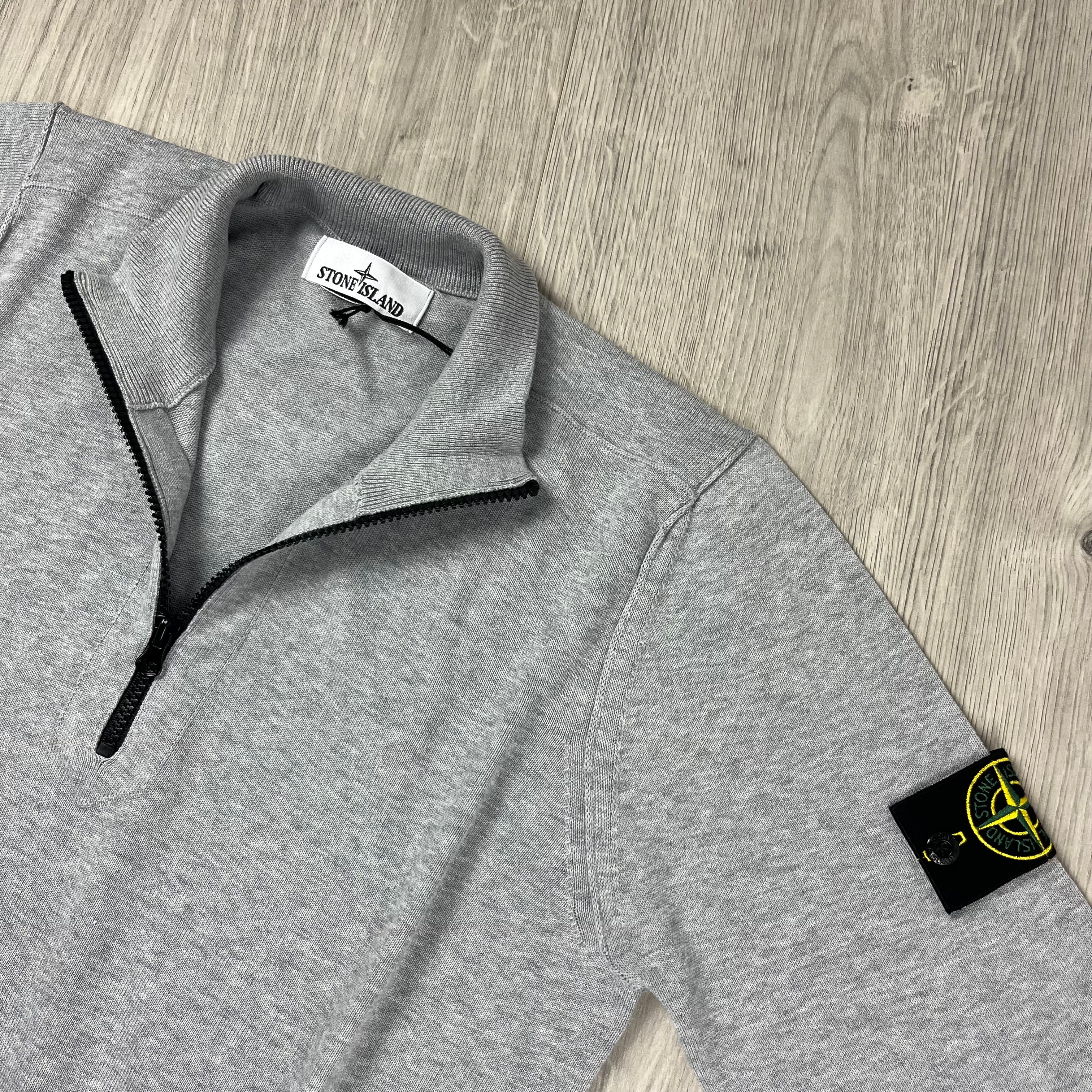 Stone Island Half Zip Knit Fleece in Grey. On sale at Open Attire.