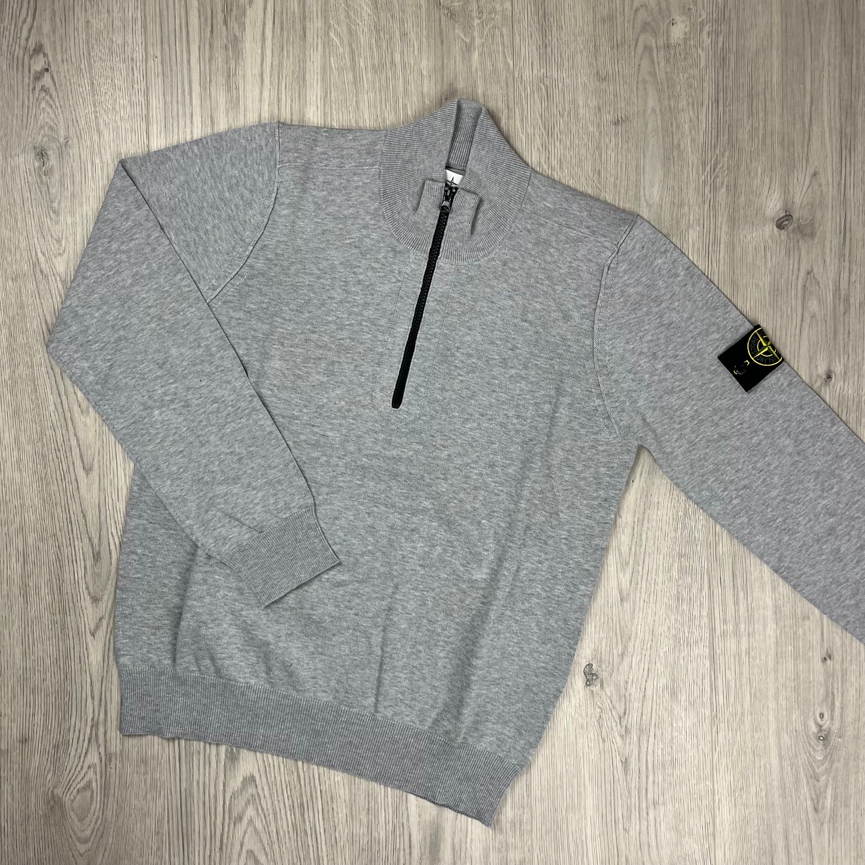 Stone Island Half Zip Knit Fleece in Grey. On sale at Open Attire.